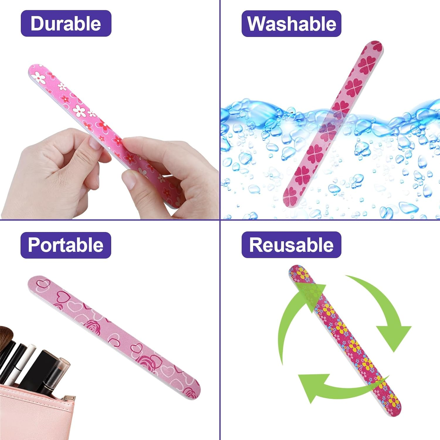 Nail Files (24 Pack), Colorful Emery Board Nail File for Natural Nails Double Sided 180 Grit Professional Fingernails Flowery Emory Boards Buffer Manicure Tool Nail Shaping Buffing Smoothing Filer