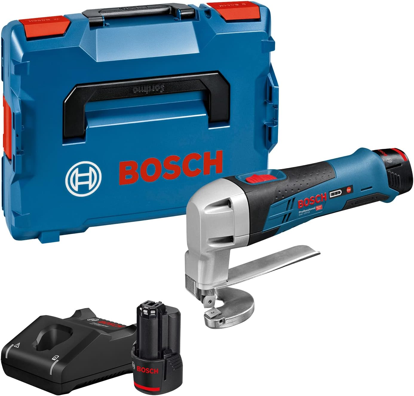 Bosch Professional 12 V System Battery Tin Snips GSC 12V-13 (Incl. 2 X 2.0 Ah Batteries, Quick Charger GAL 12V-40, Allen Key, L-Boxx 102)