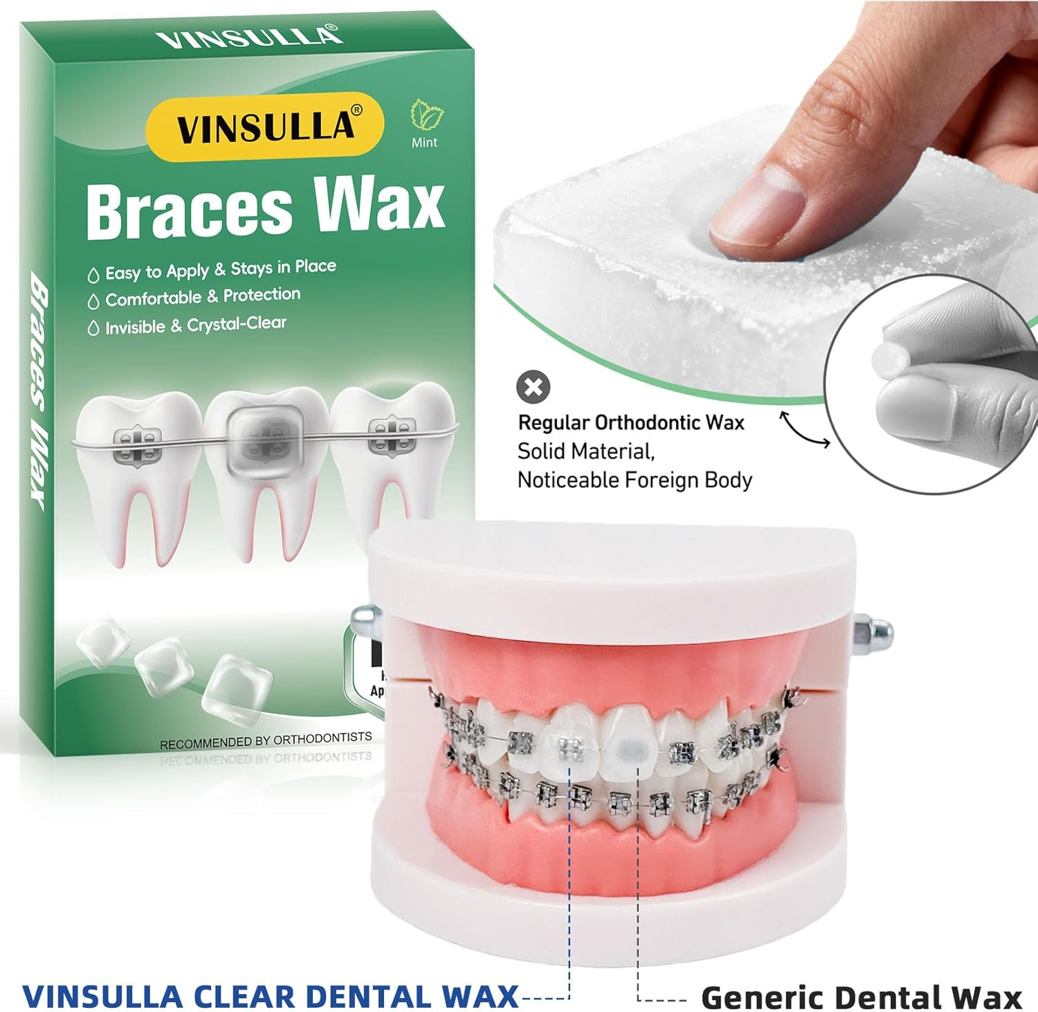 Orthodontic Clear Wax for Braces-120 Count Long-Lasting Dental Wax Dots with Strong Adhesion,Individually Wrapped for Portable Oral Care,Mint(Pack of 6) image number 3