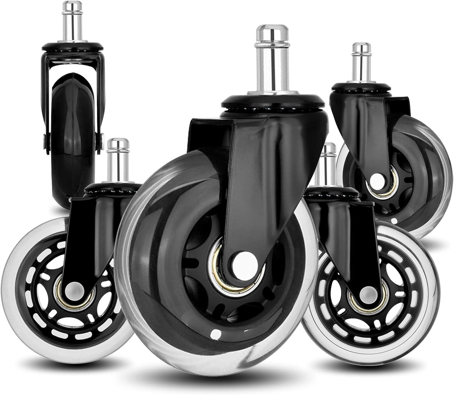 La Bella 3-Inch Rollerblade Office Chair Casters - 5-Pack PU Wheels with 11X22Mm Stem, Silent Floor-Safe Rollers for Hardwood, Carpet, Tile &ndash; Black image number 4