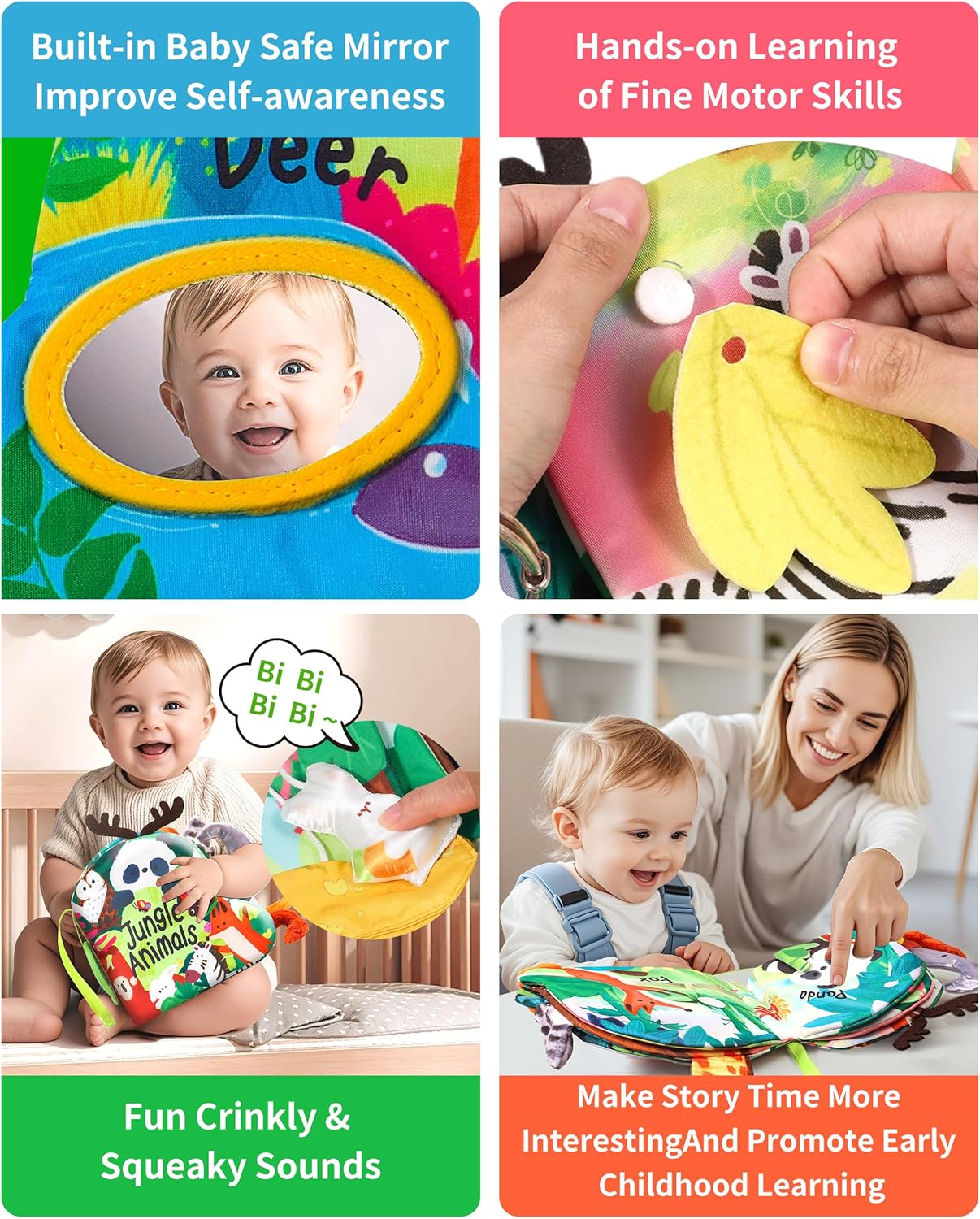 Baby Books 0-6 Months, Infant Tummy Time Sensory Teething Toys Baby Toys 6 to 12 Months, Touch and Feel Soft Cloth Book, 3D Crinkle Book Toy for Infant Newborn Boys Girls Early Learning