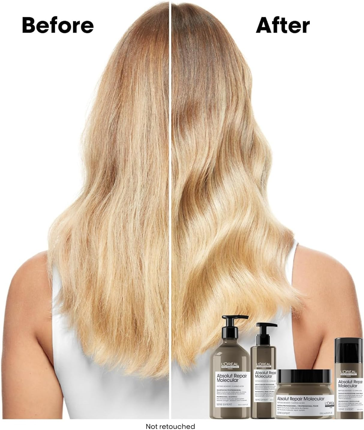 L&rsquo;Or&eacute;al Professionnel Absolut Repair Molecular Hair Mask - Repairs Damage & Restores Strength for Extremely Dry Damaged Hair, Extra Detangling & Hydration, Peptides Bonder