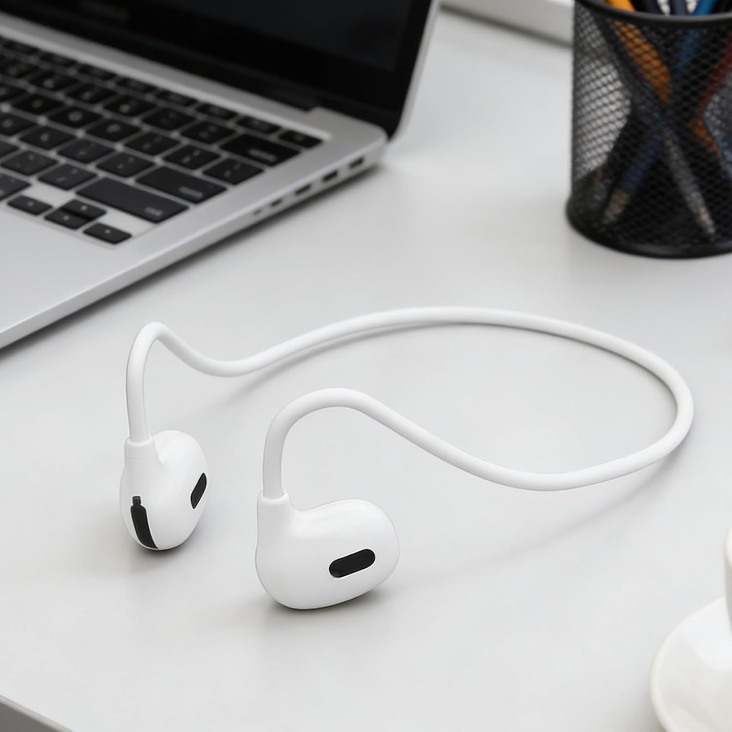 Qkbuza Bone Conduction Headset,Open Ear Wireless Earbuds,Swimming Headphones | for Running Workout Gym Fitness Outdoor Travel Commuting Cycling Hiking Training - White image number 4