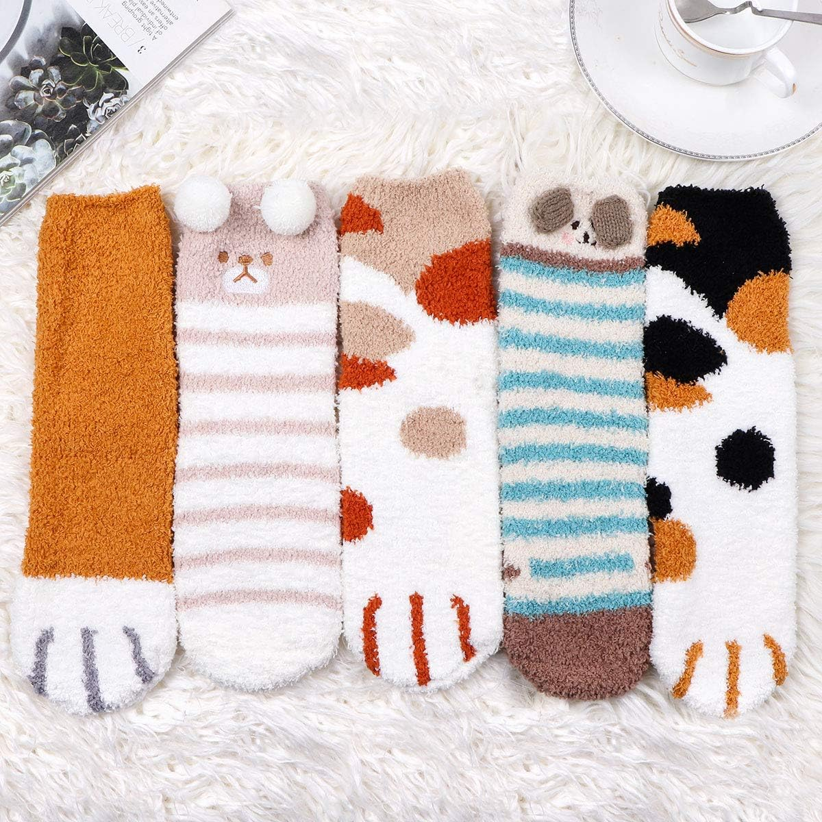 Plush Slipper Socks Women - Colorful Warm Crew Socks Cozy Soft 6 Pairs for Winter Indoor image number 1