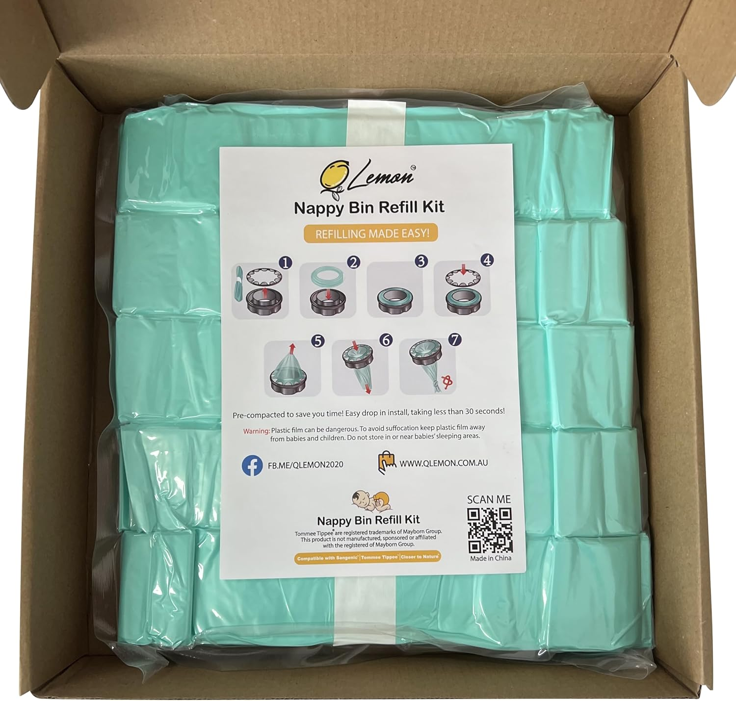 Pre-Compacted 200M Nappy Bin Refills Value Pack for Tommee Tippee Twist & Click (20 Pack) image number 4