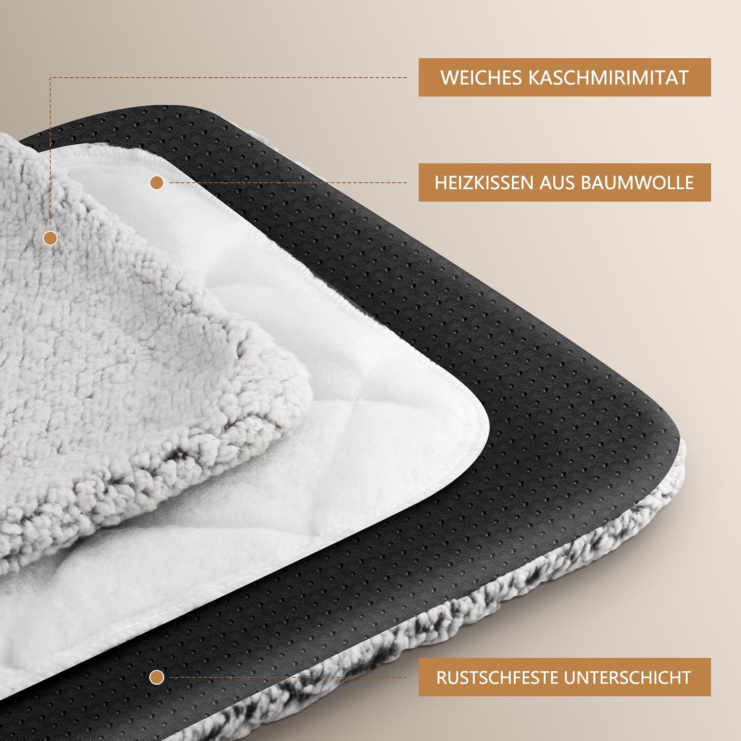 MOCOBO Cat Blanket, Heat Blanket, Washable, Non-Slip Base, Cream - 60 X 40 Cm image number 4