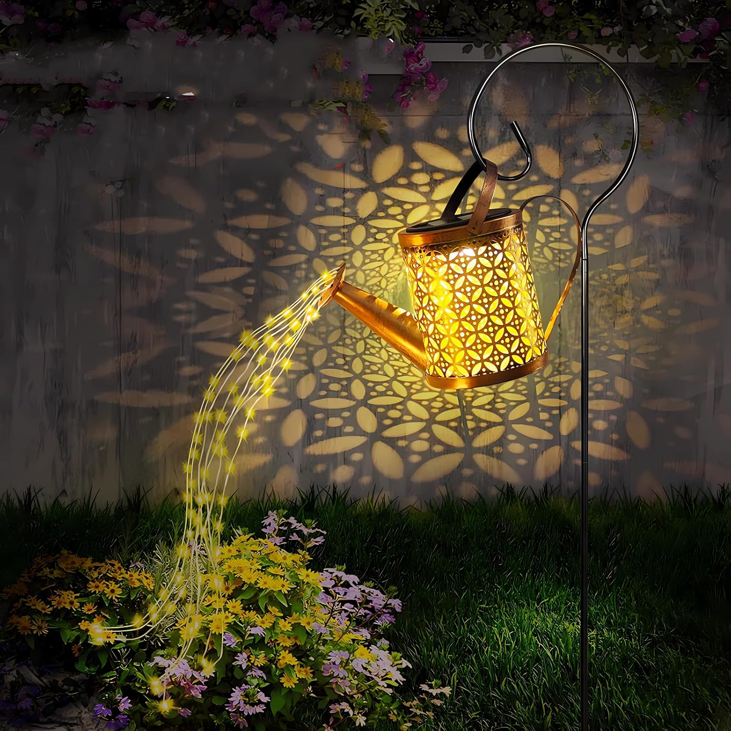 Christmas Solar-Powered Watering Can Lights Outdoor,Solar Outdoor Lights Garden, Waterfall Light,Solar Outdoor Lights Garden, IP65 Waterproof with Bracket for Pathway Yard Patio Backyard Gift