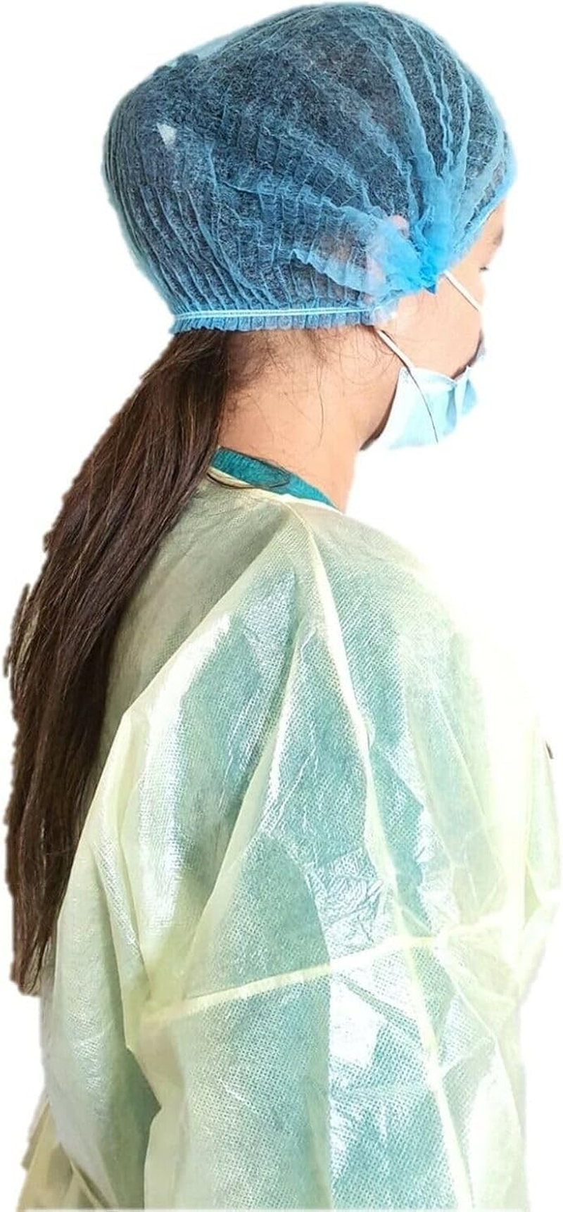 100 Pcs Disposable Hair Net Caps, Disposable Breathable Fluffy Head Cover Nets Sleeves with Swivel Side Headbands, Unisex, Perfect for Sleeping Hair Nets, Hair Nets Food Service,Personal Care (Blue) - White image number 4