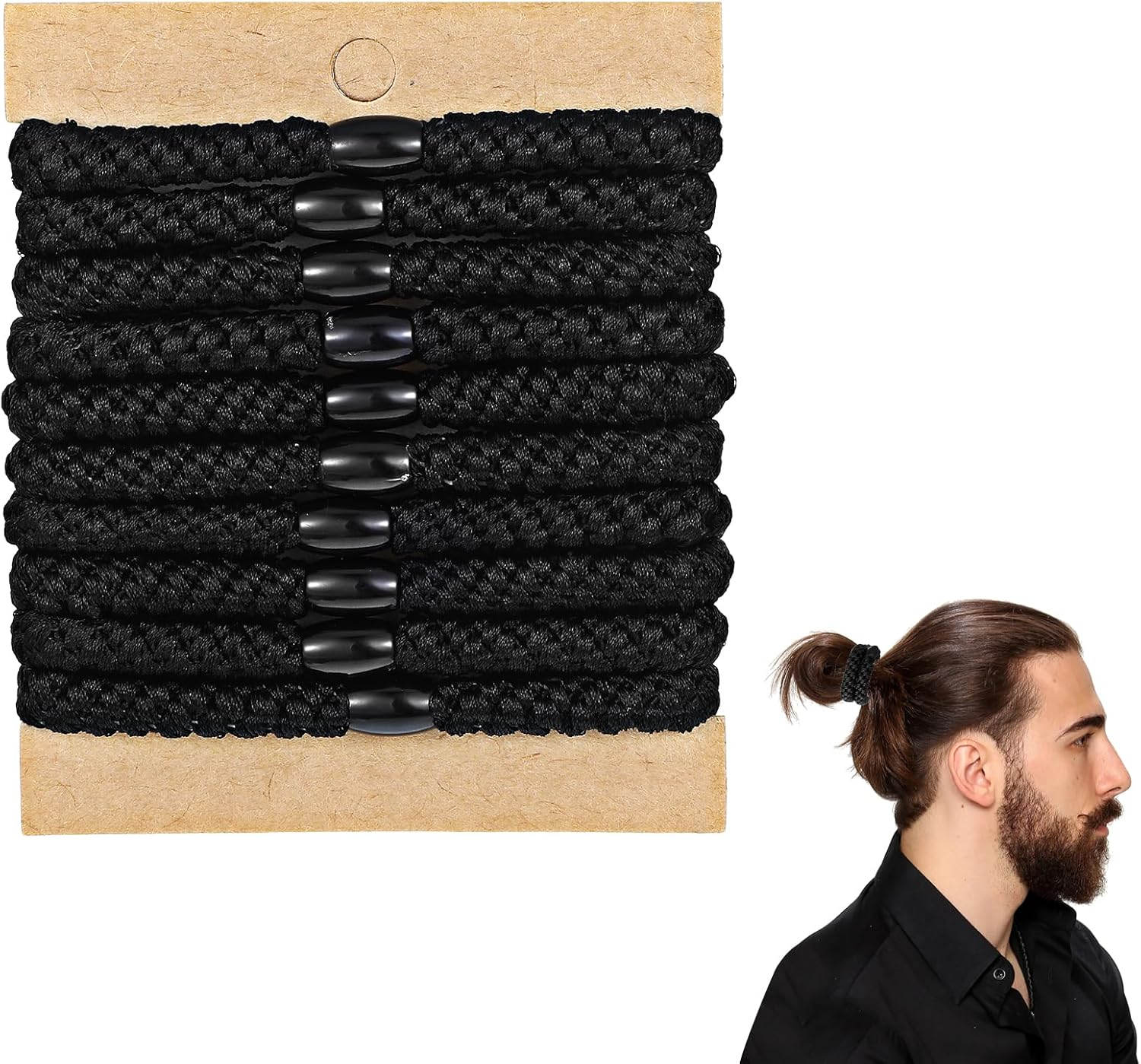 Set of 10 Men'S Hair Bobbles Black Made of Tear-Resistant Nylon with 4-Way Stretch for Strong Elasticity and Non-Slip Hold, Ideal for Everyday Sports and as a Stylish Bracelet
