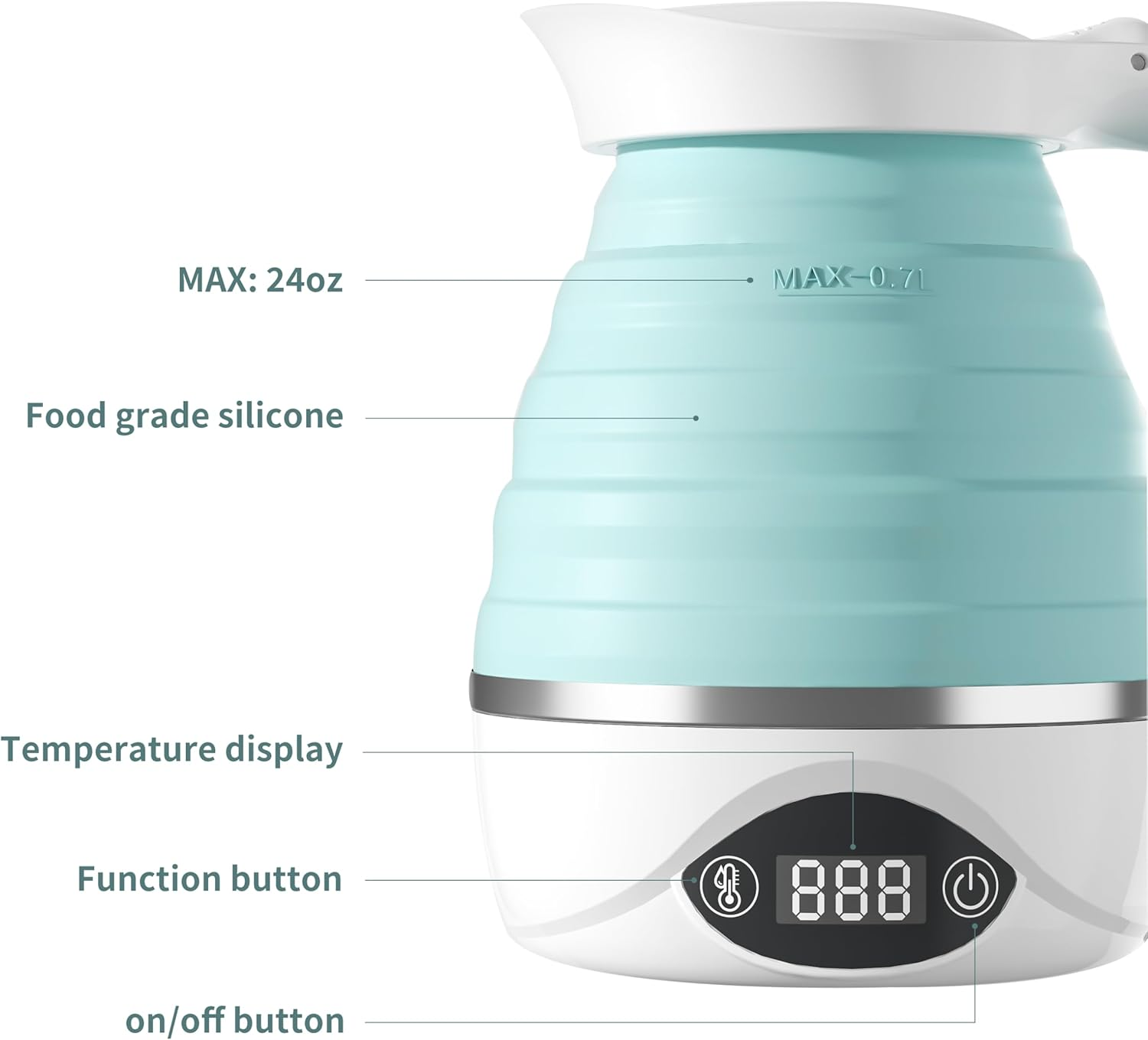 AUCOO - Portable Folding Electric Travel Kettle Foldable Boiling Water Suitable for 110V and 220V Dual Voltage, for Tea and Coffee, 850W Small Mini Silicone Electric Teapot Without