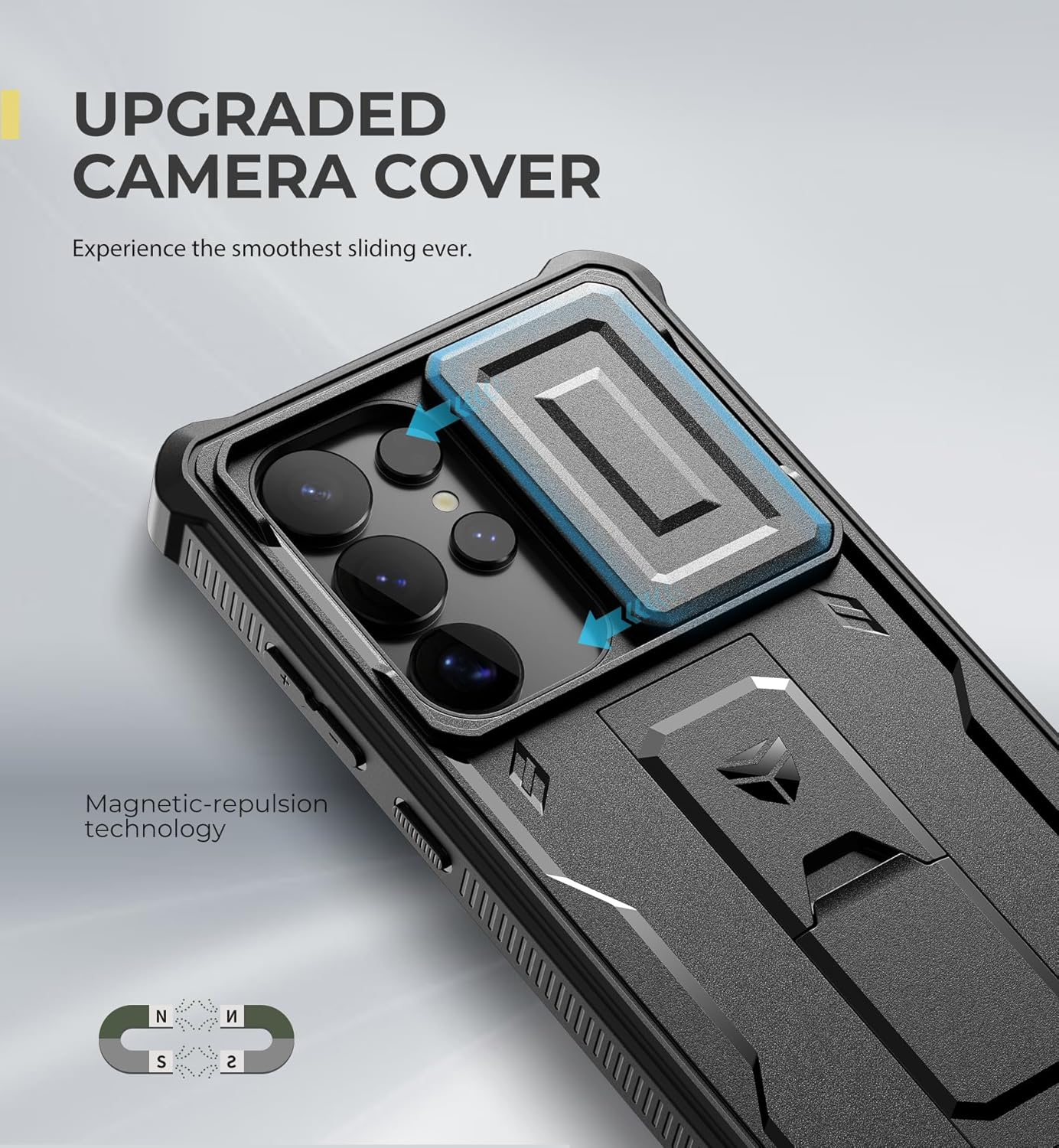 Dexnor for Samsung Galaxy S25 Ultra Case with Built-In Slide Camera Cover & Screen Protector & Kickstand, Heavy-Duty Shockproof Rugged Case Full-Body Bumper Protective Cover - Black