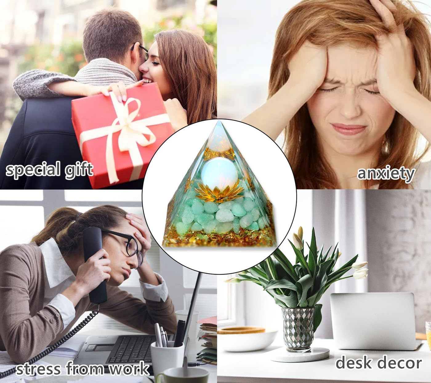 XIANNVXI Green Healing Crystals Tower,Good Luck Gifts,Anxiety Gifts,Lotus Flower Tower Orgonite Orgone Positive Energy Reiki Aventurine Gemstone Tower,Positive Gifts