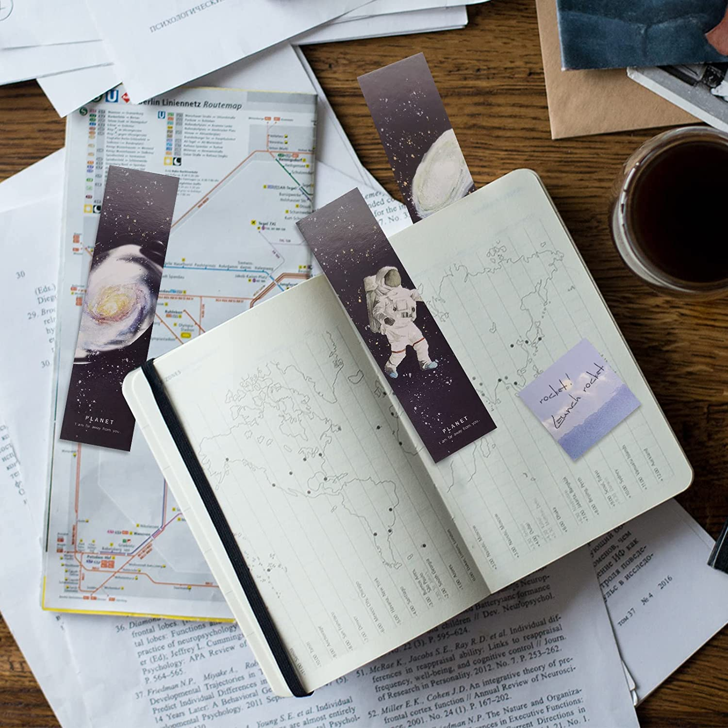 Daily Treasures 30Pcs Space Theme Bookmarks, Colorful Universe Book Markers with 3Pack Moon Sticky Notes-Double Side Galaxy Planet Spaceship Inspirational Bookmarks for Space Enthusiasts, Book Lovers image number 4