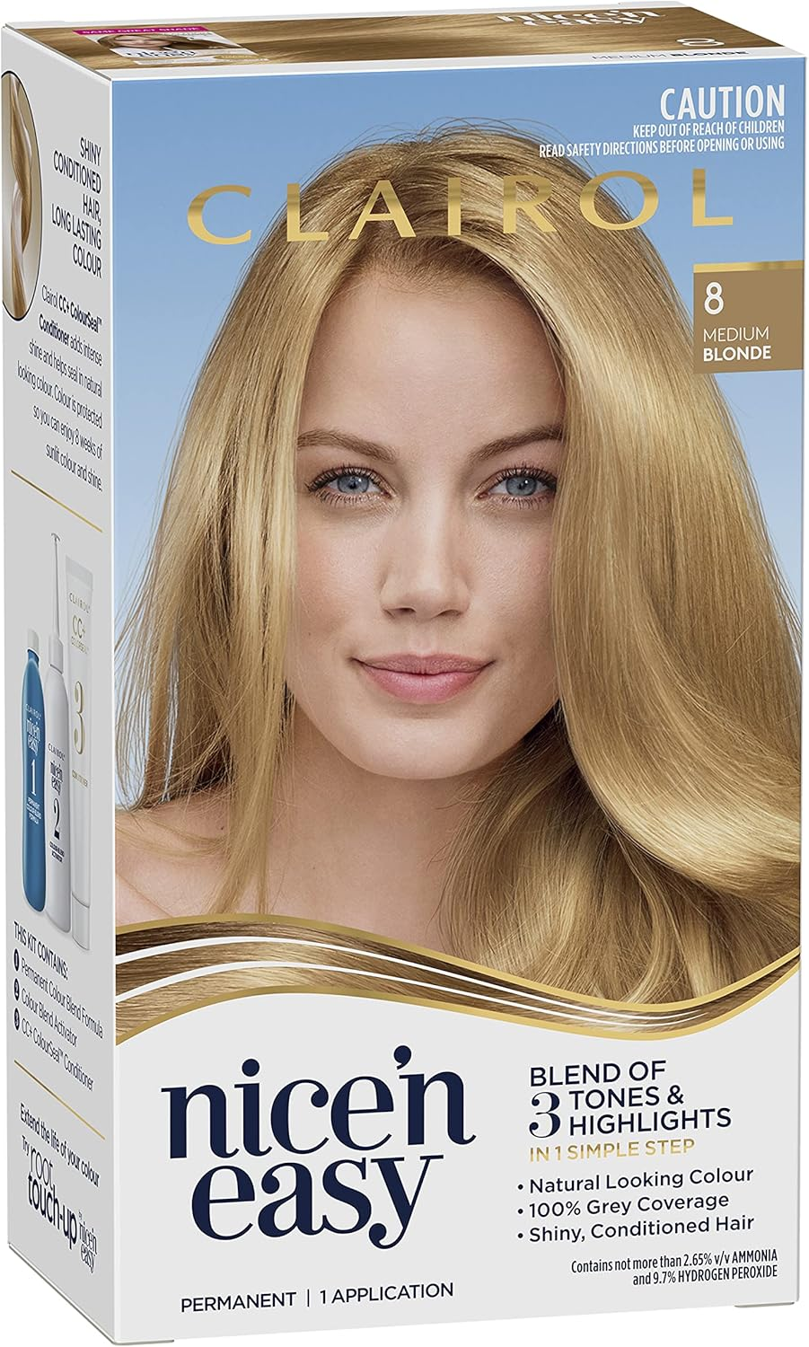 Clairol Nice 'N Easy Permanent Hair Colour 8 Medium Blonde, 100 Percent Grey Coverage, Natural Looking Hair Colour image number 5