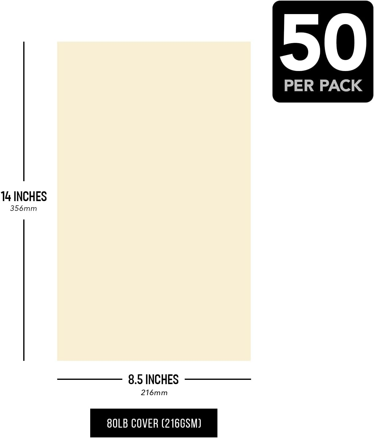 Cream Thick Cardstock Paper &ndash; Great for Brochures, Invitations, Stationary Printing | Heavy Weight Cover Card Stock (216Gsm) | 8.5 X 14&rdquo; (Legal Size) | 50 Sheets per Pack