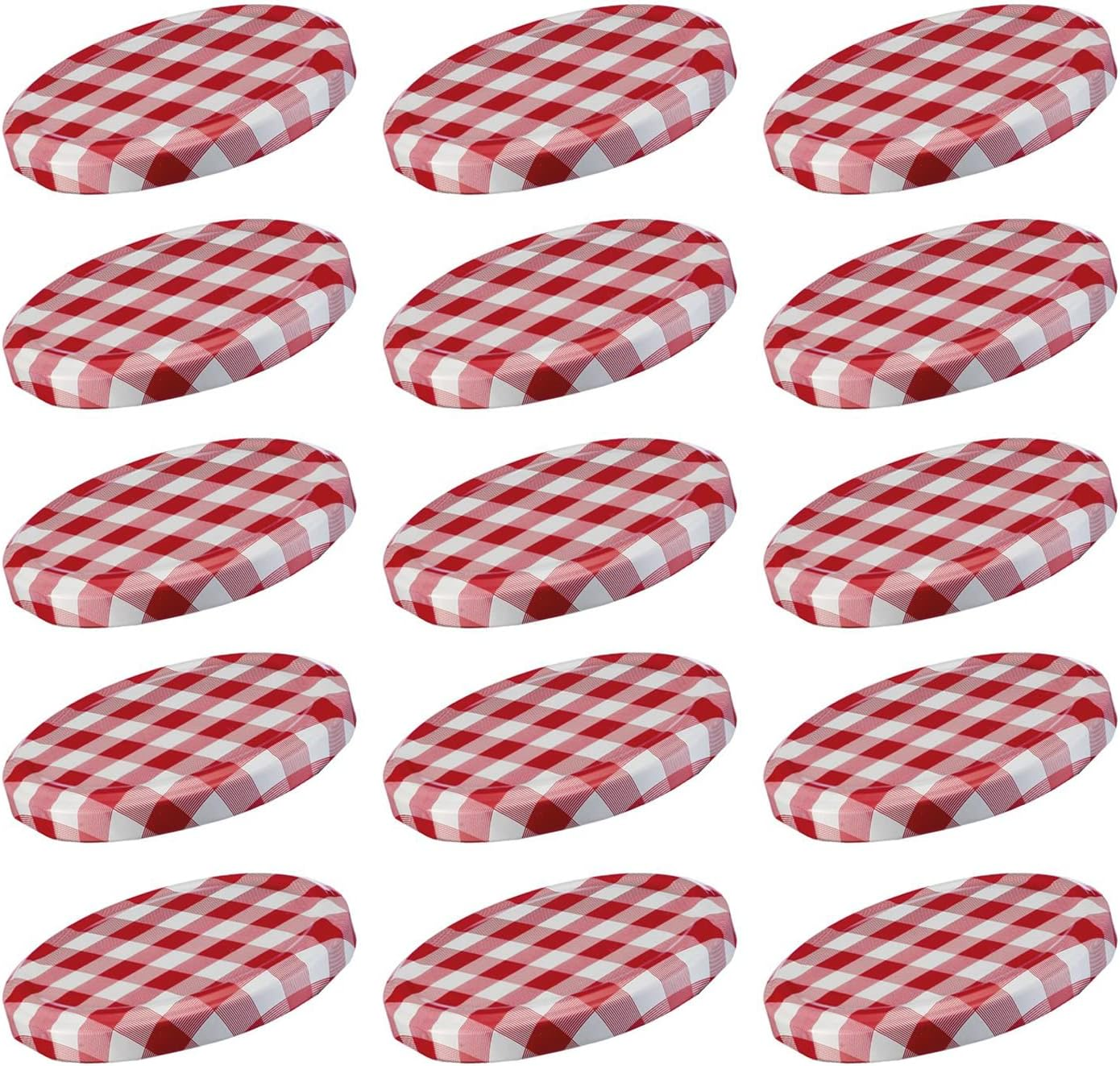 Westmark 409522E3 Screw-On/Twist-Off Lids for Preserving Jars, Round, Diameter 82 Mm, Tinplate, Red/White, Chequered, Pack of 15 image number 1