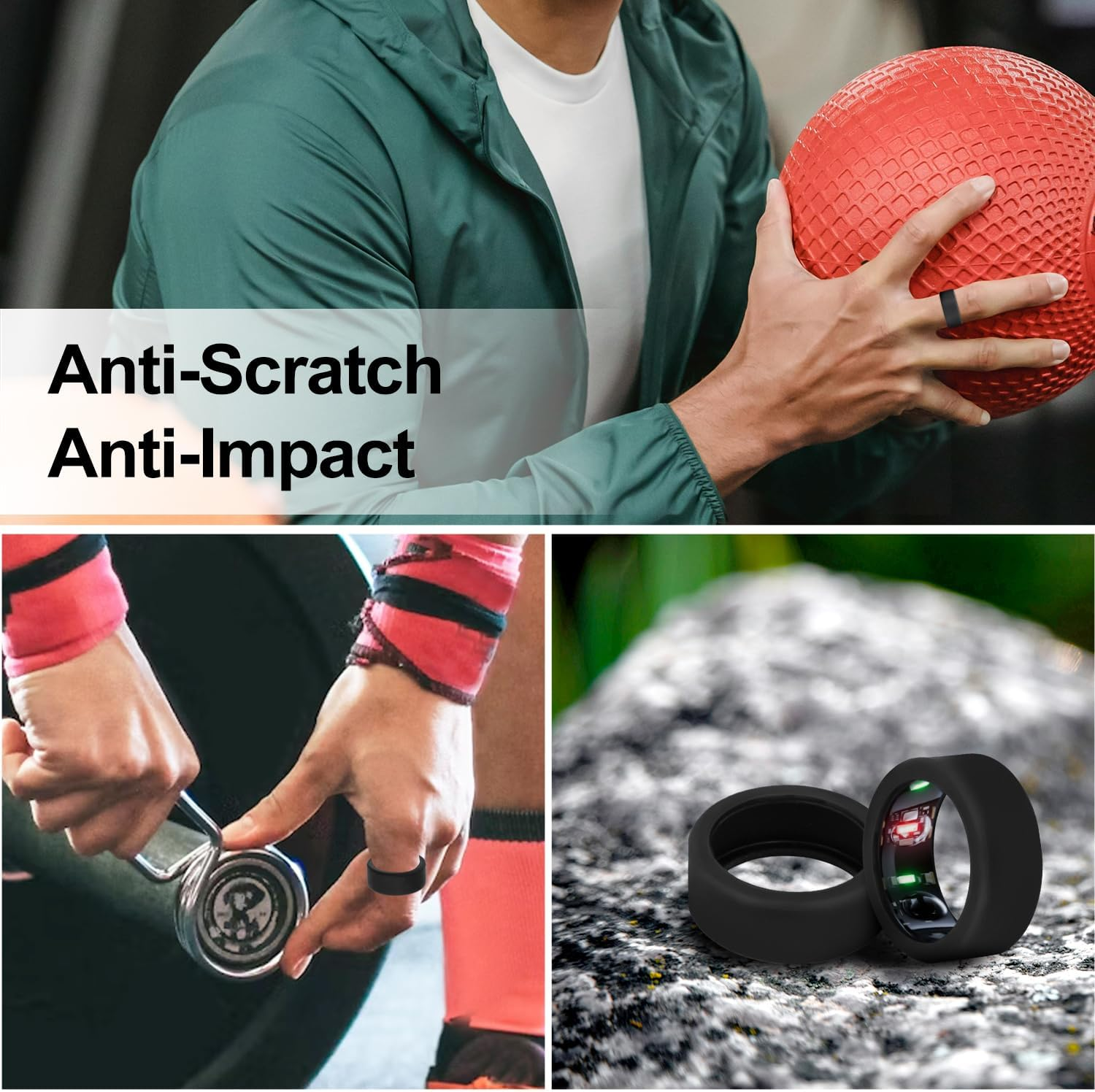 2Pcs Silicone Ring Covers Compatible with Oura Ring Gen 3, Flexible Black Silicone Protective Case for Oura Smart Ring Guard Protector for Gym, Fits S Size(11/12/13)