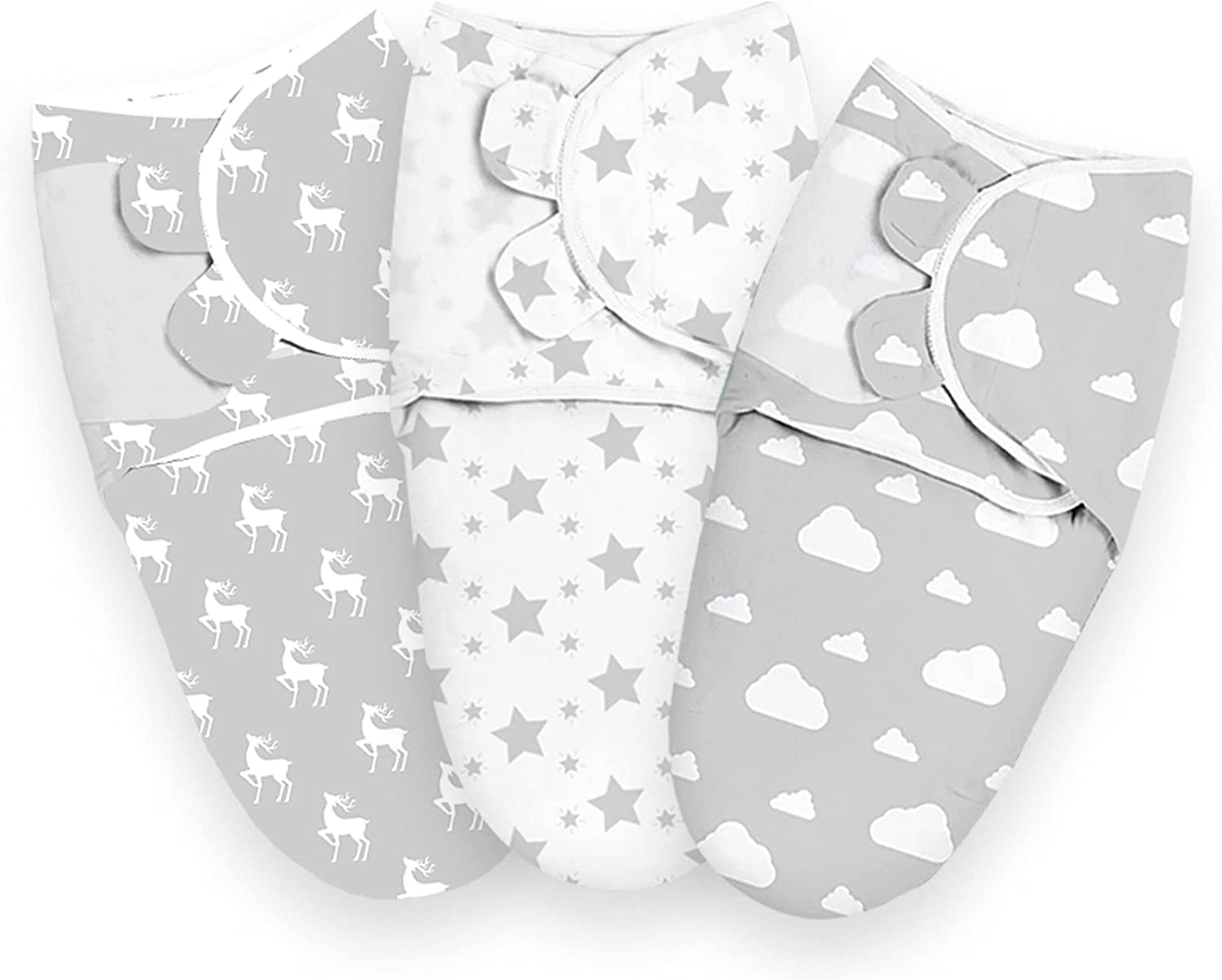 Baby Swaddle Wrap, 3 Pcs 73X56Cm Newborn Swaddle Blanket Wrap, 0-3 Months 100% Breathable Cotton Swaddlers Sleep Sack with Adjustable Wings for Baby Boys and Baby Girls image number 1