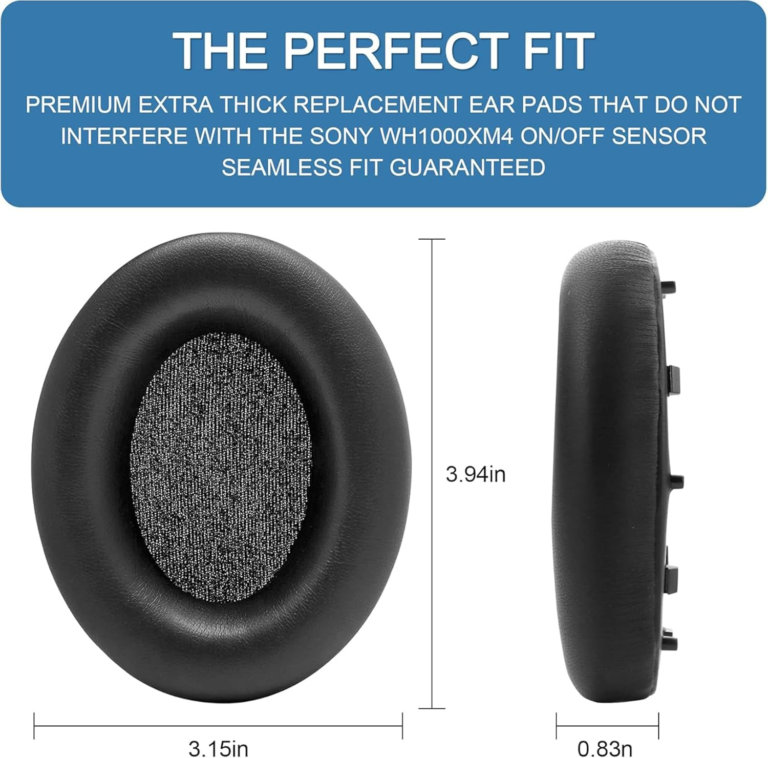 Replacement Earpads Cushions for Sony WH-1000XM4 (WH1000XM4) Headphones, MH MOIHSING Memory Foam Soft PU Leather Ear Pads Covers with Noise Isolation, Added Thickness, without Affecting Sensor- Black