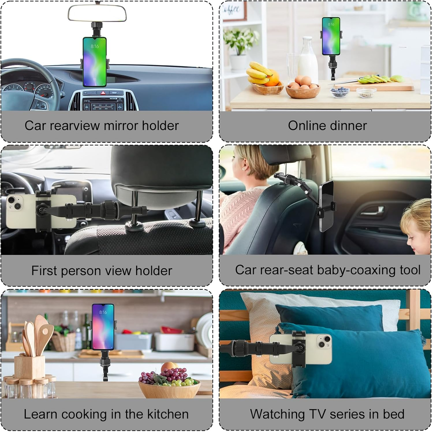 XIHIRCD 360 Degree Rotatable for Your Car Phone Holder Mount, Rotatogrip Smartphone Holder Multifunctional Rear Rotato Grip Phone Holder Rearview Mirror Phone Accessories image number 3