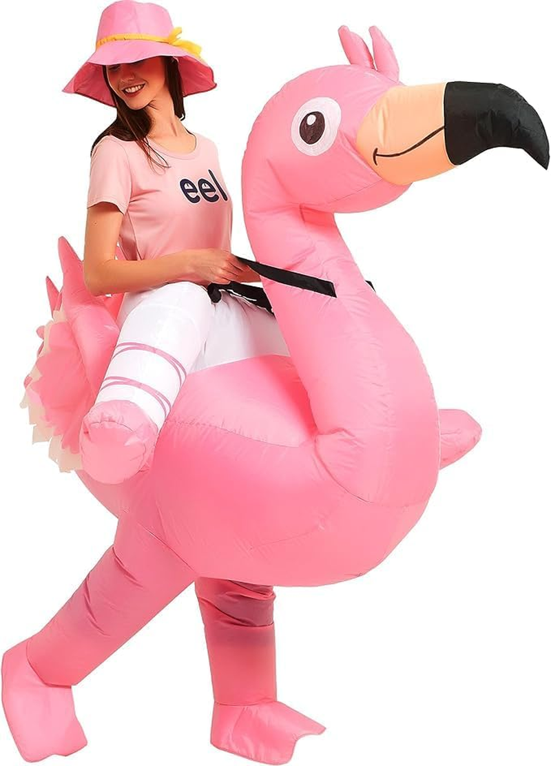 Inflatable Adult Flamingo Costume Riding on Flamingo Air Blow up Funny Fancy Dress Party Halloween Costume for Adult