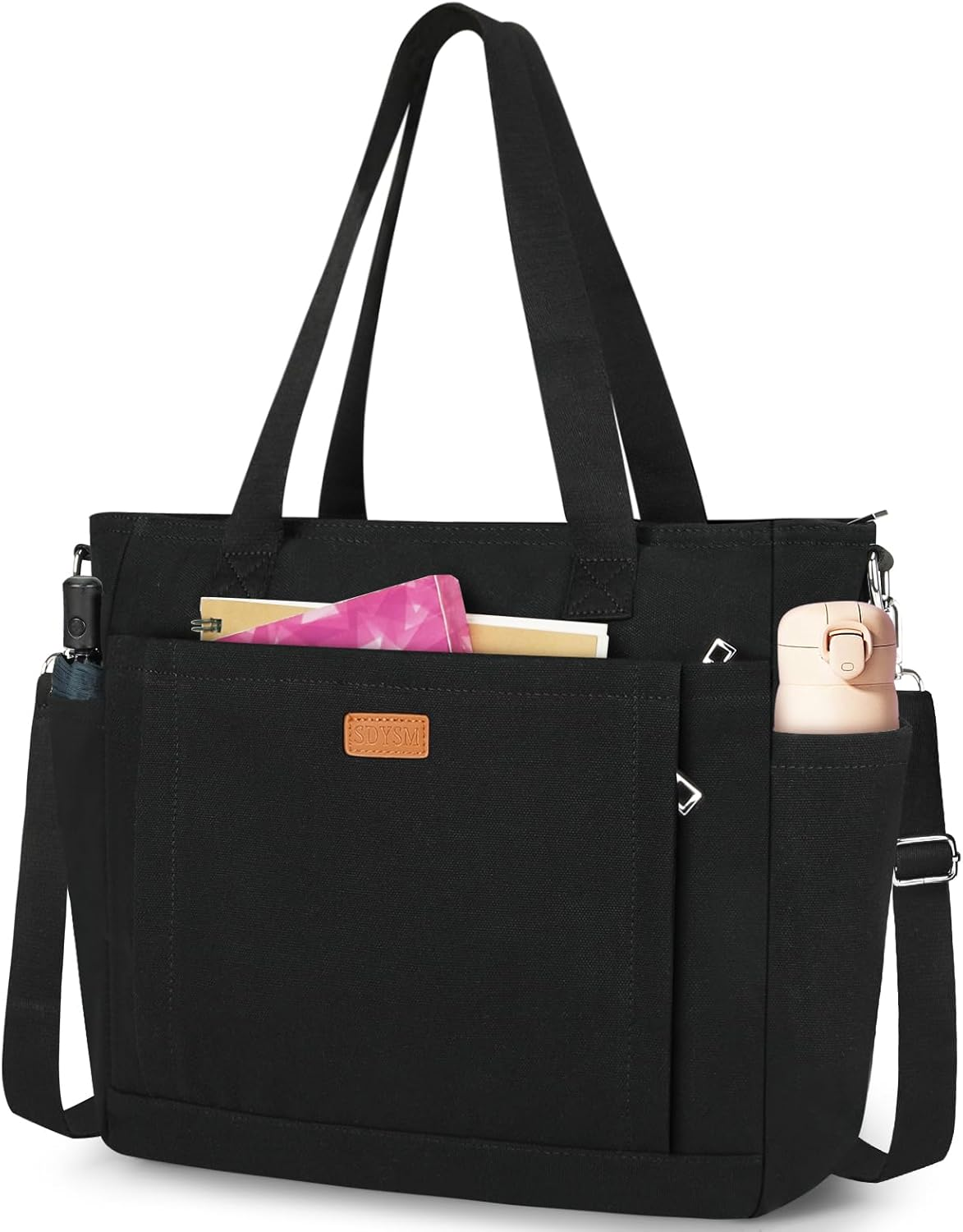 Canvas Tote Bags for Women with Zipper and Compartments Large Shoulder Bag Waterproof Crossbody Bag for School Work Beach