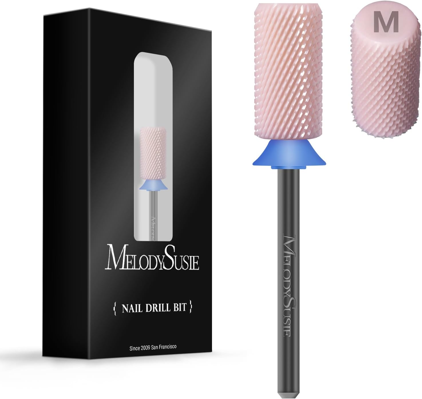 Melodysusie Ceramic Nail Drill Bits, 3/32'' Chamfer Flat Top Large Barrel Bits, Fast Remove Acrylic or Hard Gel, Nail Tool for Manicure Pedicure, Salon Home, Professional or Beginner, Pink, Medium