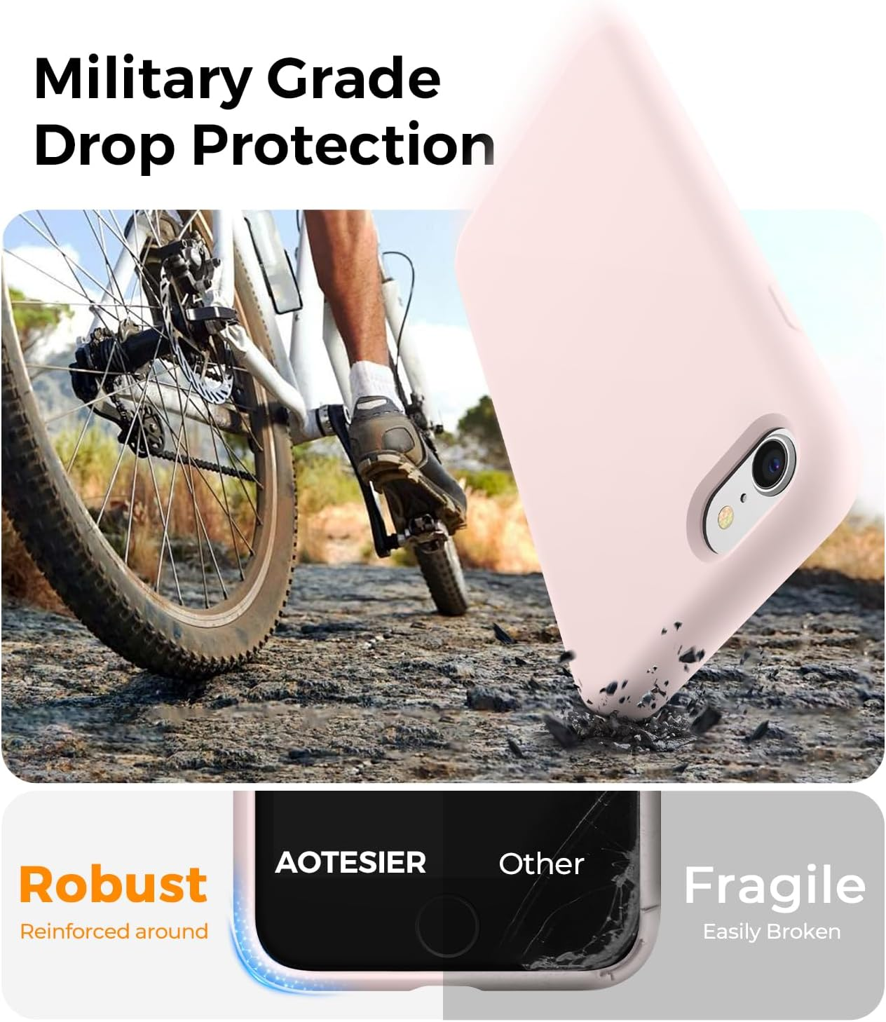 AOTESIER Slim Silicone Case for Iphone SE 2020 Case/Iphone SE 2022/Iphone 7/8 Case 4.7 Inch,Premium Liquid Silicone Rubber Full Body Military Shockproof Protective Phone Case, Chalk Pink - Chalk Pink image number 5