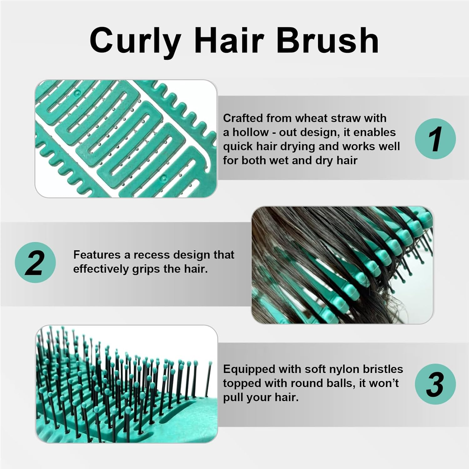 CHARMNAIL Curl Definition Brush, Curly/Aerated Hair Brush, Detangles & Defines Curls, Green PP Solid Lightweight 24.2&times;6.8&times;3.6Cm, for Daily/Local Care image number 5