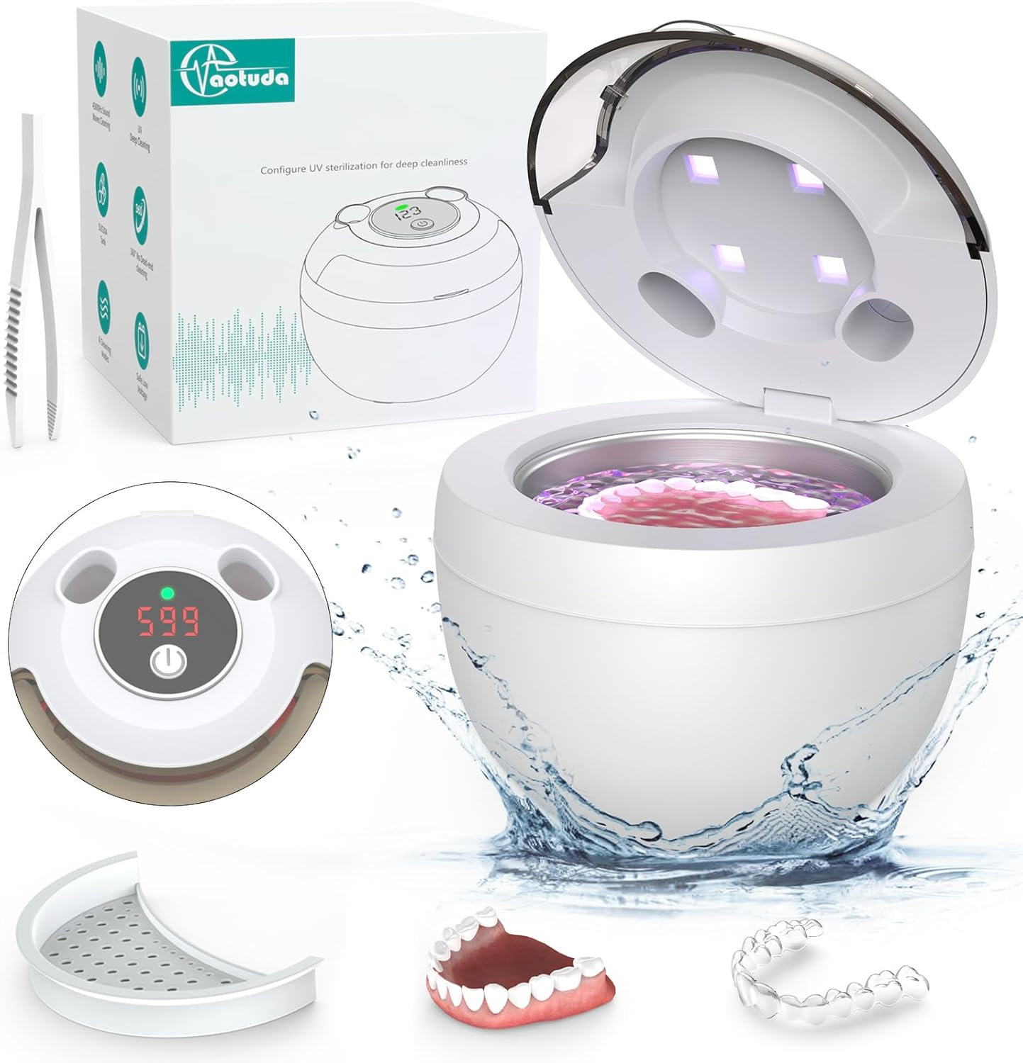 45Khz Ultrasonic Retainer Cleaner Machine, 200ML Ultrasonic Retainer Cleaner, 4 Modes with Digital Timer Mouth Guard Cleaner for Aligner, Night Guard, Braces, Toothbrush, Jewelry and More (White) image number 6