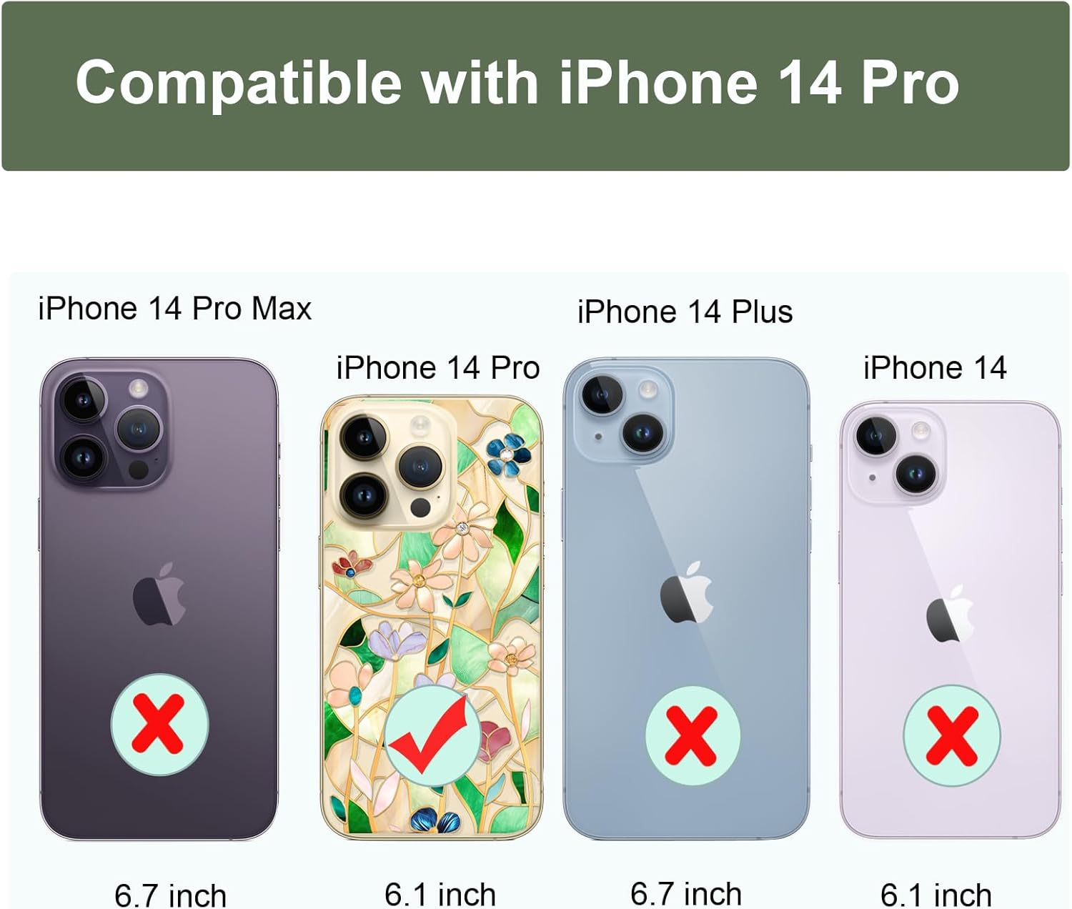 Unov Case Compatible with Iphone 14 Pro Case Clear with Design Embossed Floral Pattern Soft TPU Bumper Slim Protective 6.1 Inch (Stained Glass Flower) image number 3