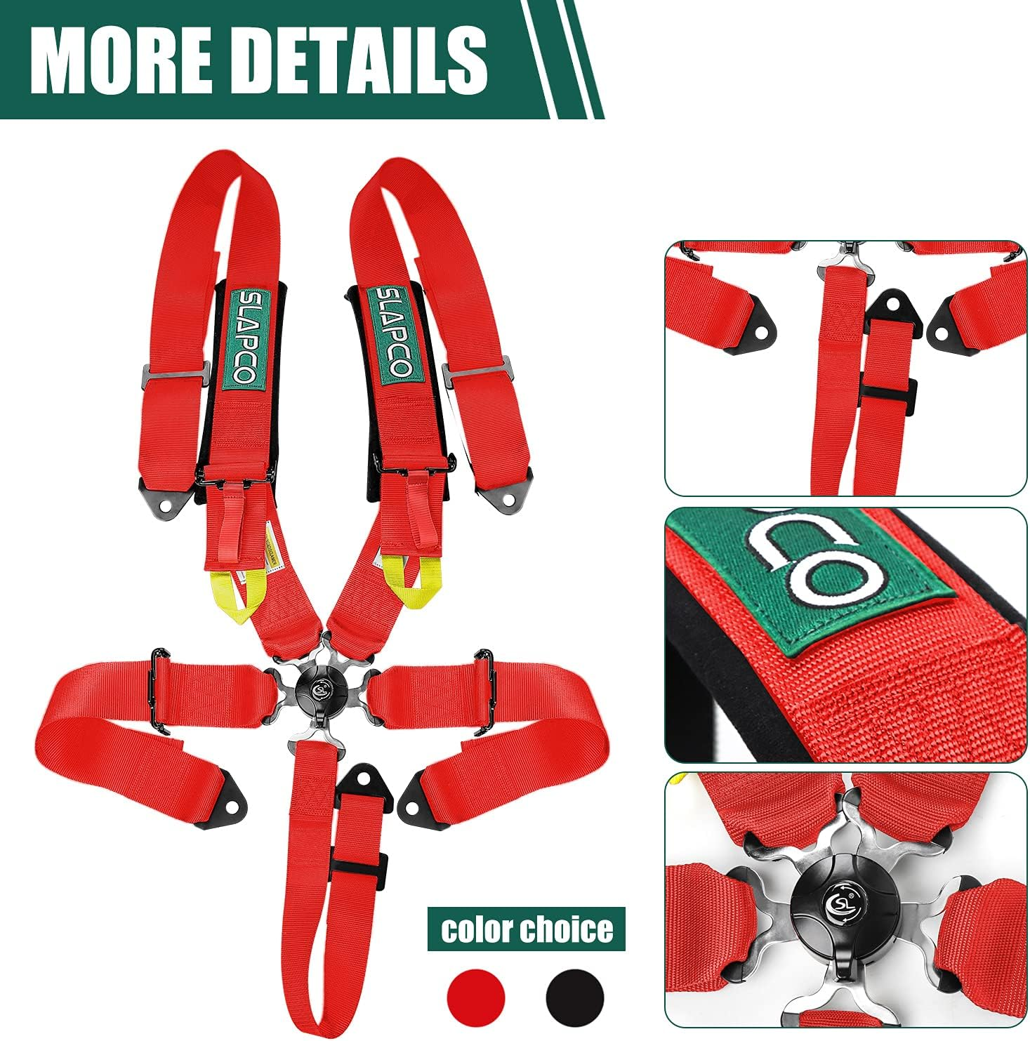 BESTZHEYU 5-Point Racing Safety Harness Set with Ultra Comfort Heavy Duty Shoulder Pads image number 6