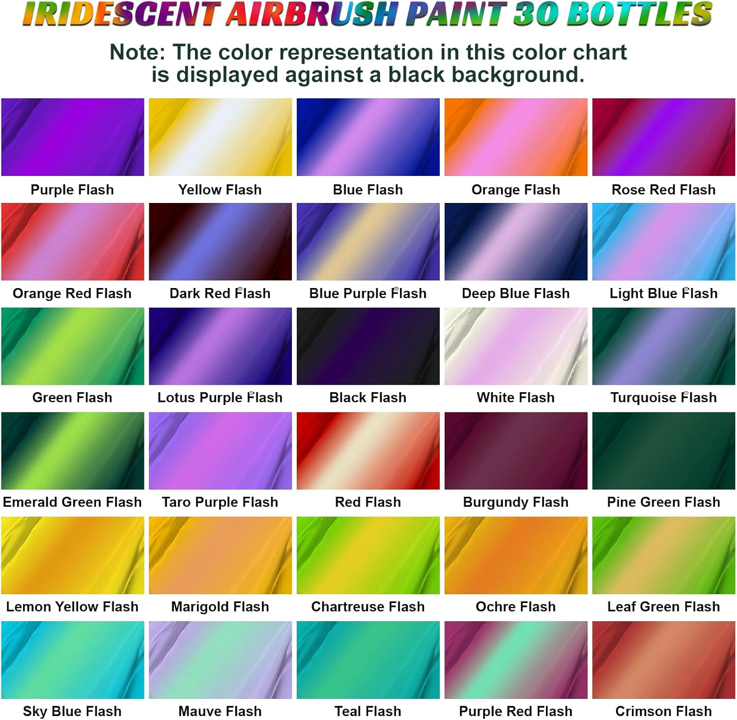 HOMY ARTY Iridescent Airbrush Paint - 30 Colors with 4.05 Fl Oz Thinner and 4.05 Fl Oz Primer, Ready to Spray Acrylic Paint, Water-Based Iridescent Air Brush Colors for Plastic Models, Canvas image number 1