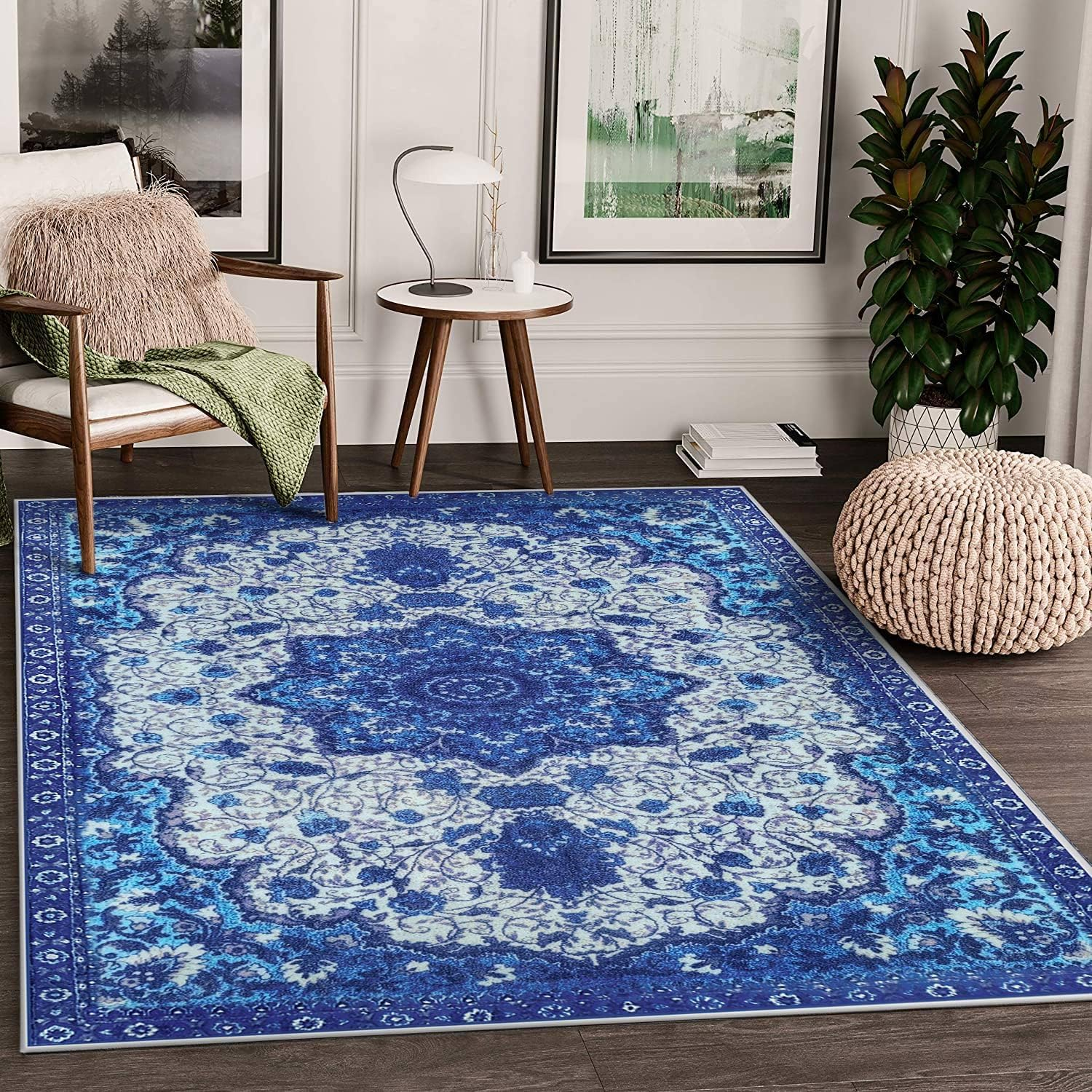 Calore Persian Area Rugs Soft Carpet Retro Rugs for Living Room Bedroom Floor Mat Indoor Home Decorative Rugs Extra Large Rug (Blue, 200 * 300Cm) image number 6