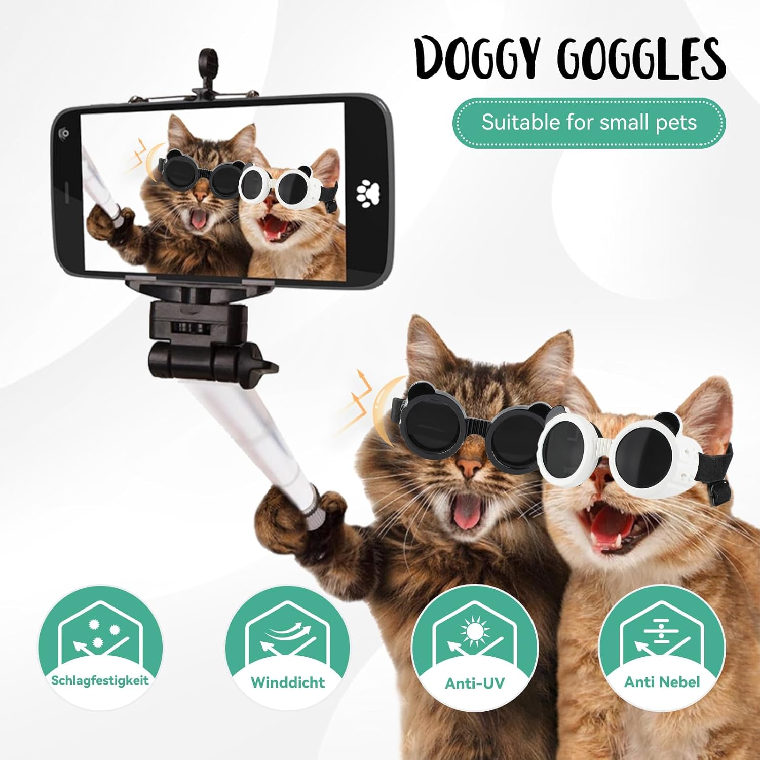 Billionchains Dog Goggles for Small Dog Uv/Wind/Dust Protection Dog Sunglasses for Small Breed with Adjustable Strap - White image number 4