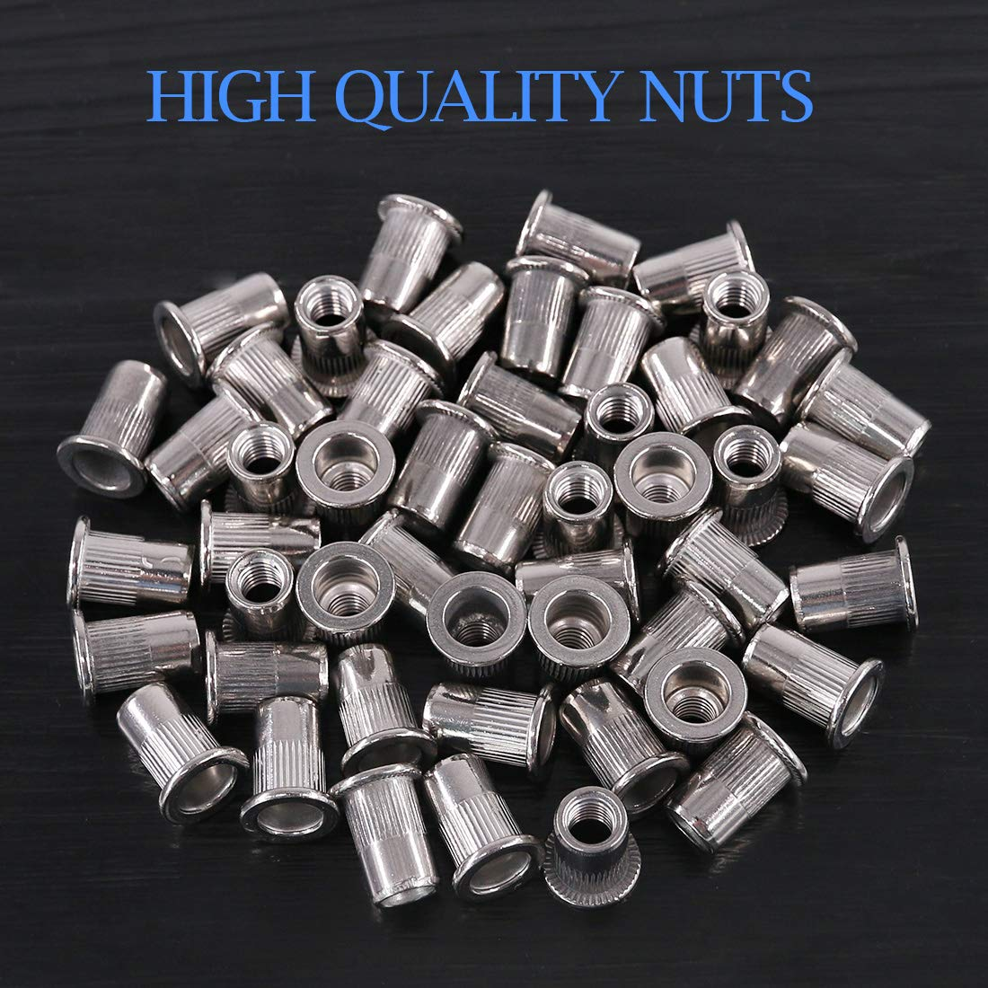 Glarks 50Pcs 304 Stainless Steel M6 Flat Head Threaded Rivetnut Insert Nutsert Rivet Nut Set (M6)