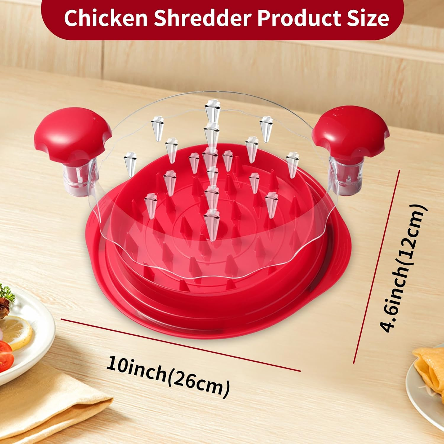 Wvacfre Large Chicken Breast Shredder Tool Twist, Visible Meat Shredder, Anti-Slip Strip, BPA Free, Suitable for Pork Beef Chicken (Red) image number 2