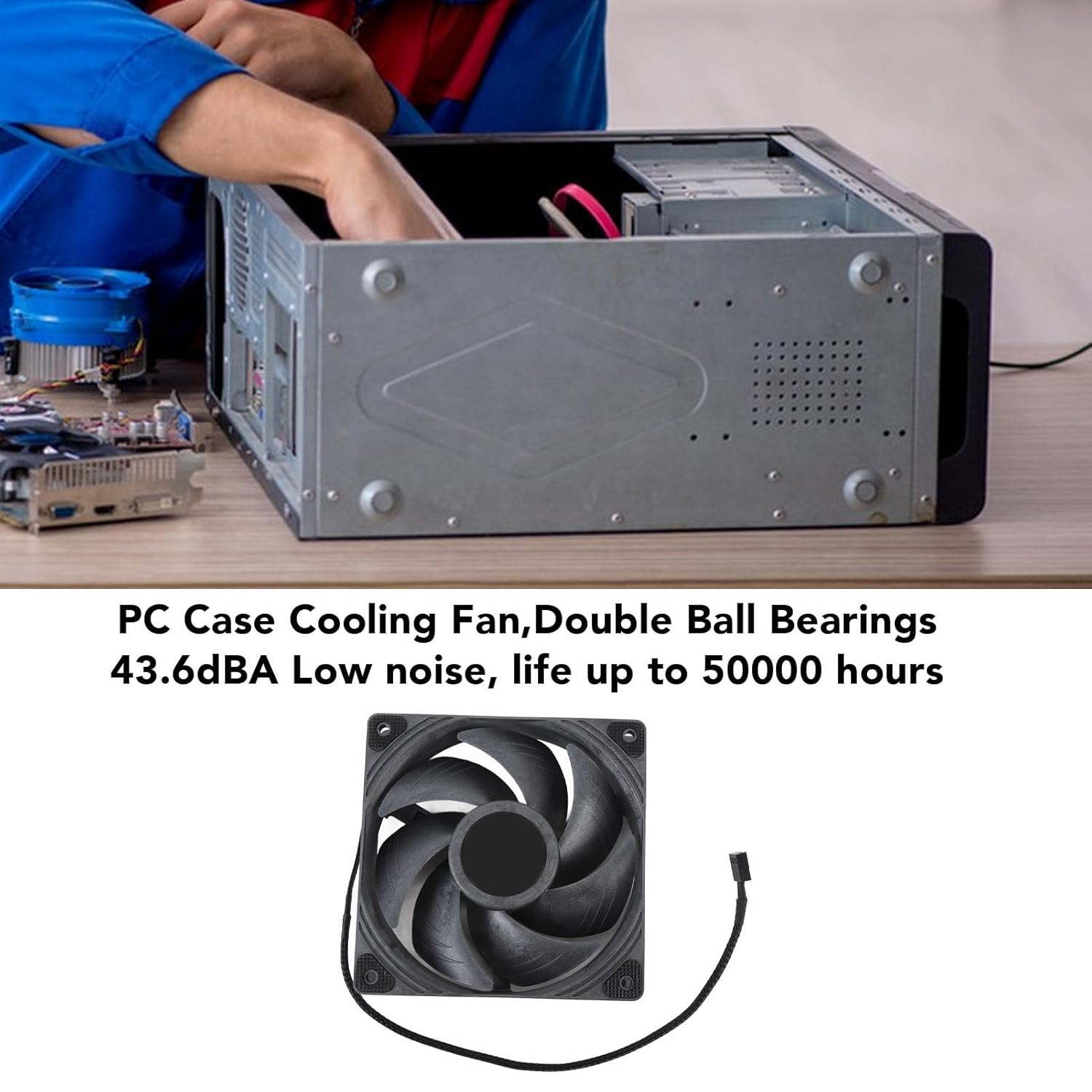 High Airflow Computer PC Case Fan, 4 Pin PWM Computer PC Case Fan, Dual Ball Bearing Computer Fan, High Airflow PC Case Fan, Intelligent Temperature Control image number 1