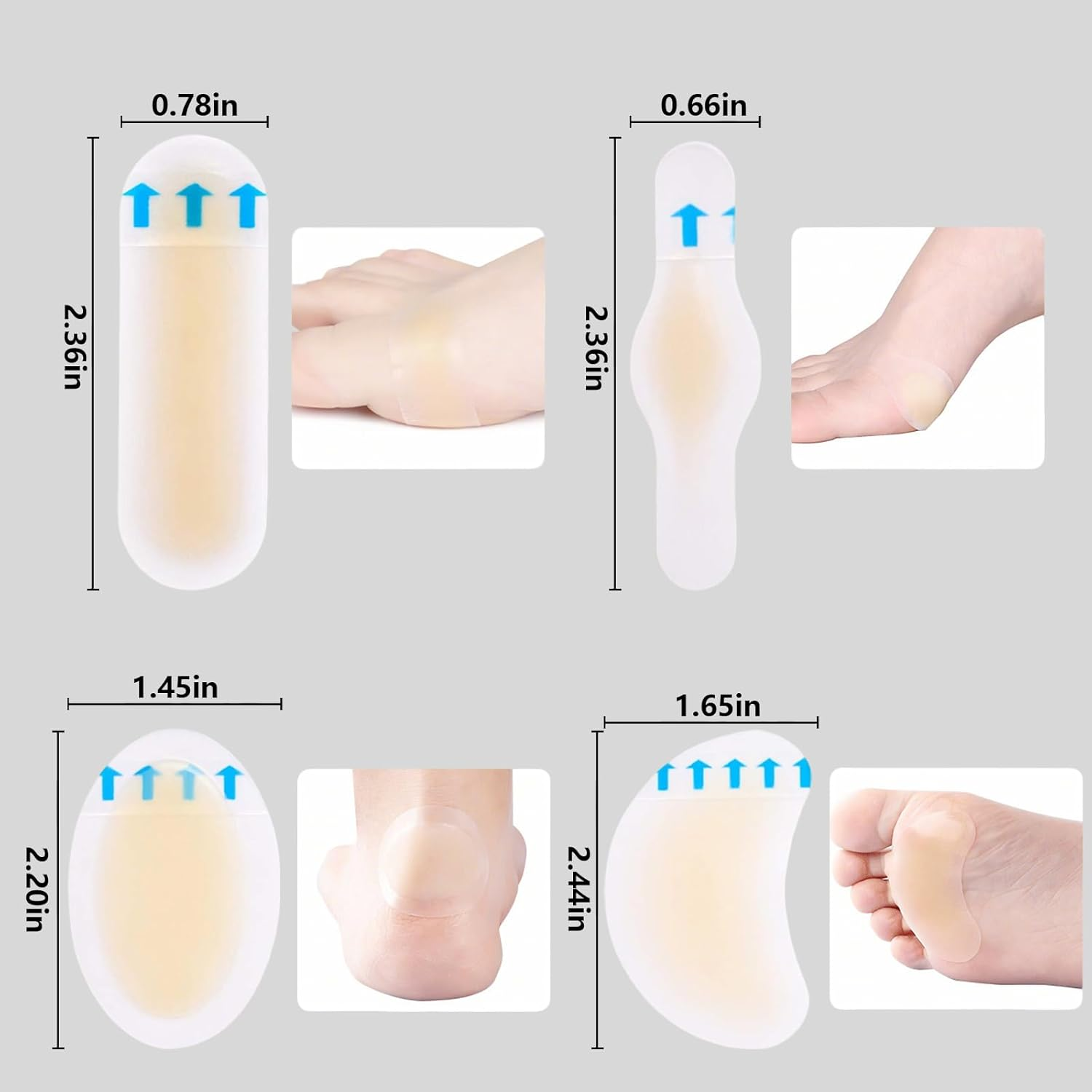 40Pcs Blister Bandages Hydrocolloid Bandages, Betterjonny Gel Blister Pads Invisible Gel Heel Stickers Cushions for Foot, Toe, and Heel Blister Prevention and Recovery (4 Styles) image number 5
