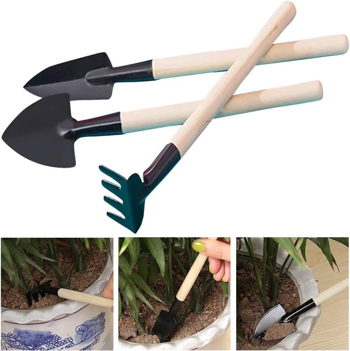 Shuoteng Mini Garden Spade Shovel and Rake Tool Set, 6 Piece Small Handheld Shovel Spade Rake Tool, Small Fork Trowel Shovel Rake Spade for House Plants image number 2
