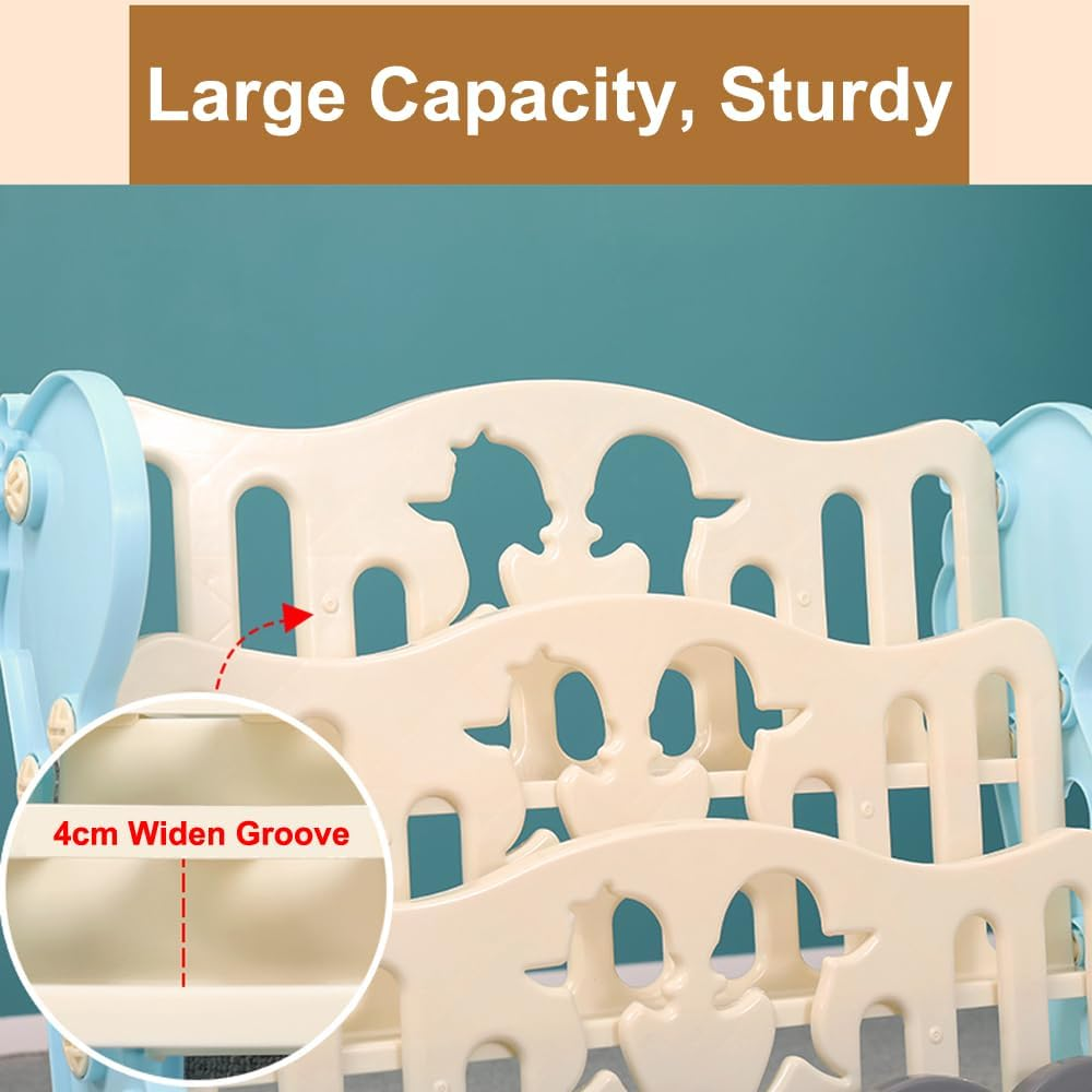 Kids Bookshelf Bookcases - 4-Tier Storage with 2 Bins, Rotating Display Shelf for Home, Living Room, Bedroom & Kindergarten - Safe Rounded Edges Child-Friendly Furniture