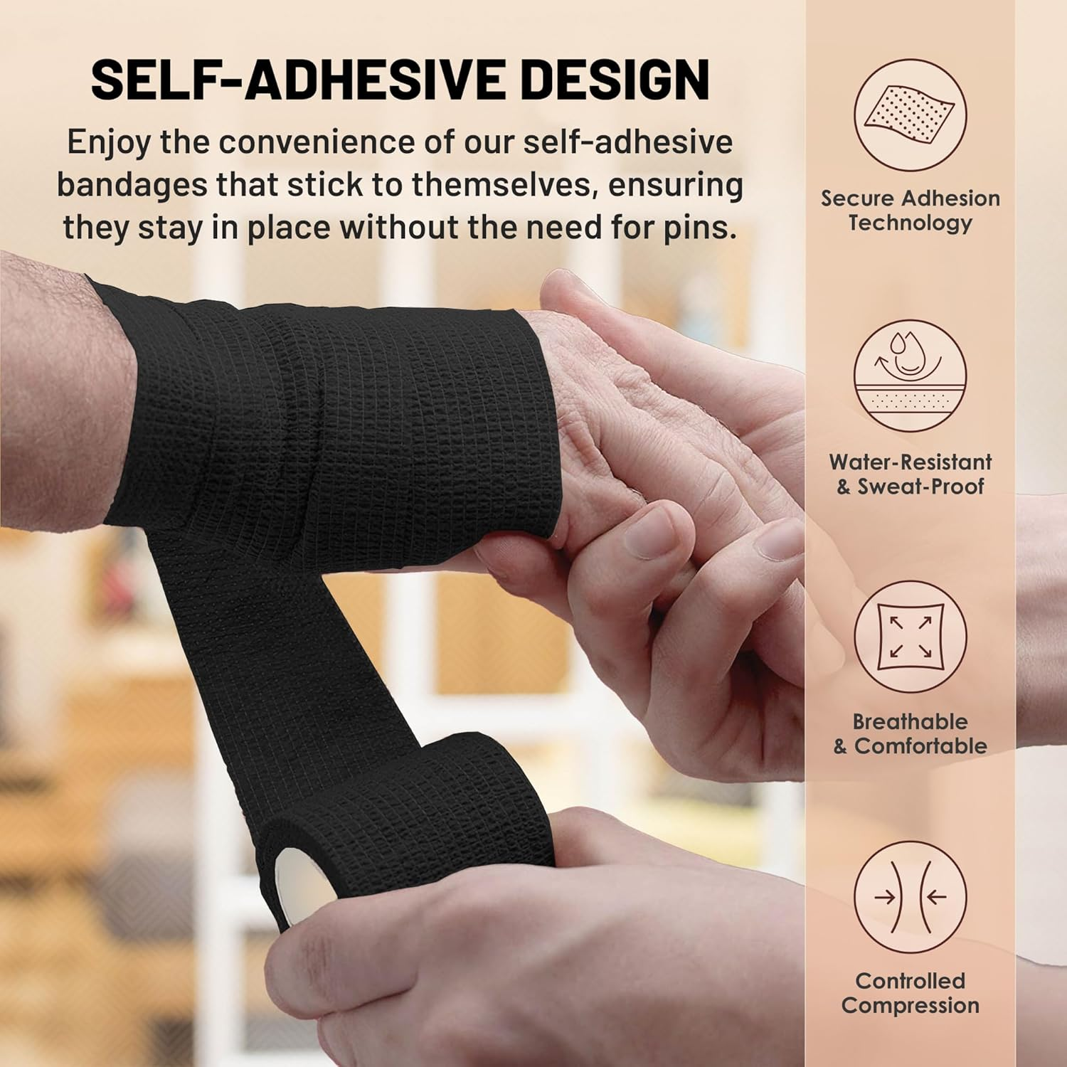 Self-Adherent Cohesive Bandage - Black Medical Wrap - 6 Rolls 2" Wide X 5 Yards Sports Tape for Medical Use, Sports, First Aid and Helps Protect Skin - Rainbow image number 7
