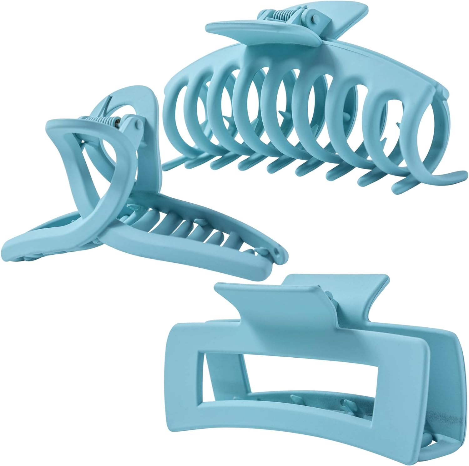 Kitiin Light Blue Large Hair Claw Clips for Thick/Fine/Thin Hair,Strong Holding Teeth Interlocking Sky Blue Women Jaw Clips for Hair 3 Count in Set - Blue image number 2