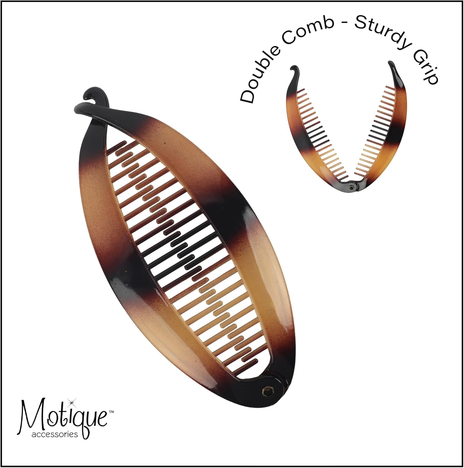 Set of Two Tortoise Shell 5 Inch Banana Clip Hair Clincher Rounded Edges Hair Comb image number 2