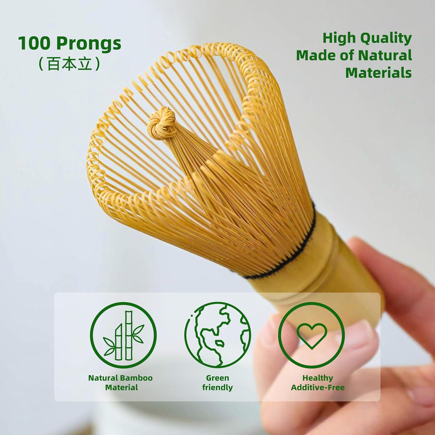 TEANAGOO Matcha Whisk, Matcha Set Bamboo Matcha Whisk (100 Prongs) with Holder, 4-Pcs Traditional Starter Set, Scoop (Chashaku), Tea Spoon, Bamboo Chasen for Making Latte, Gife for Friend/Family image number 4