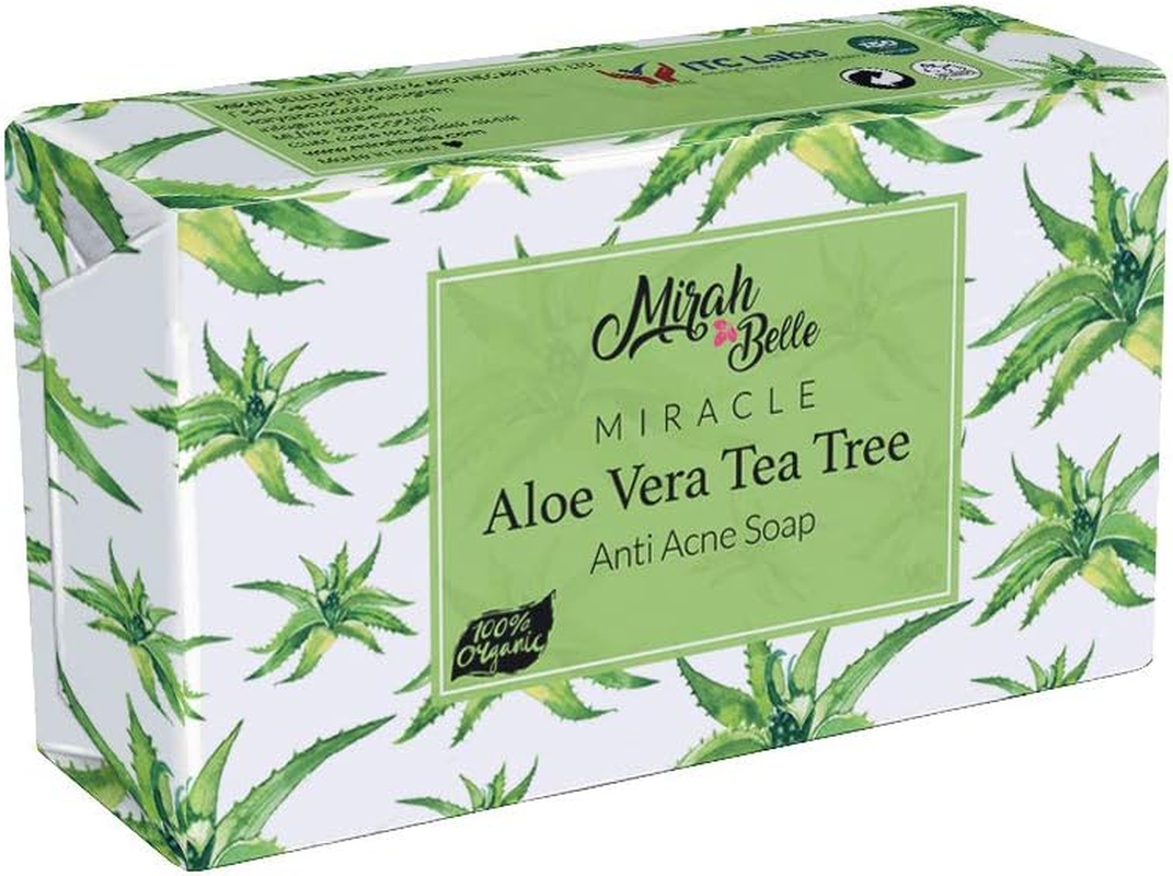 Mirah Belle - Aloe Vera, Tea Tree - anti Acne Soap - Vegan and Handmade - Best for Men and Women - Face and Body Soap Bar - 125 Gms image number 1