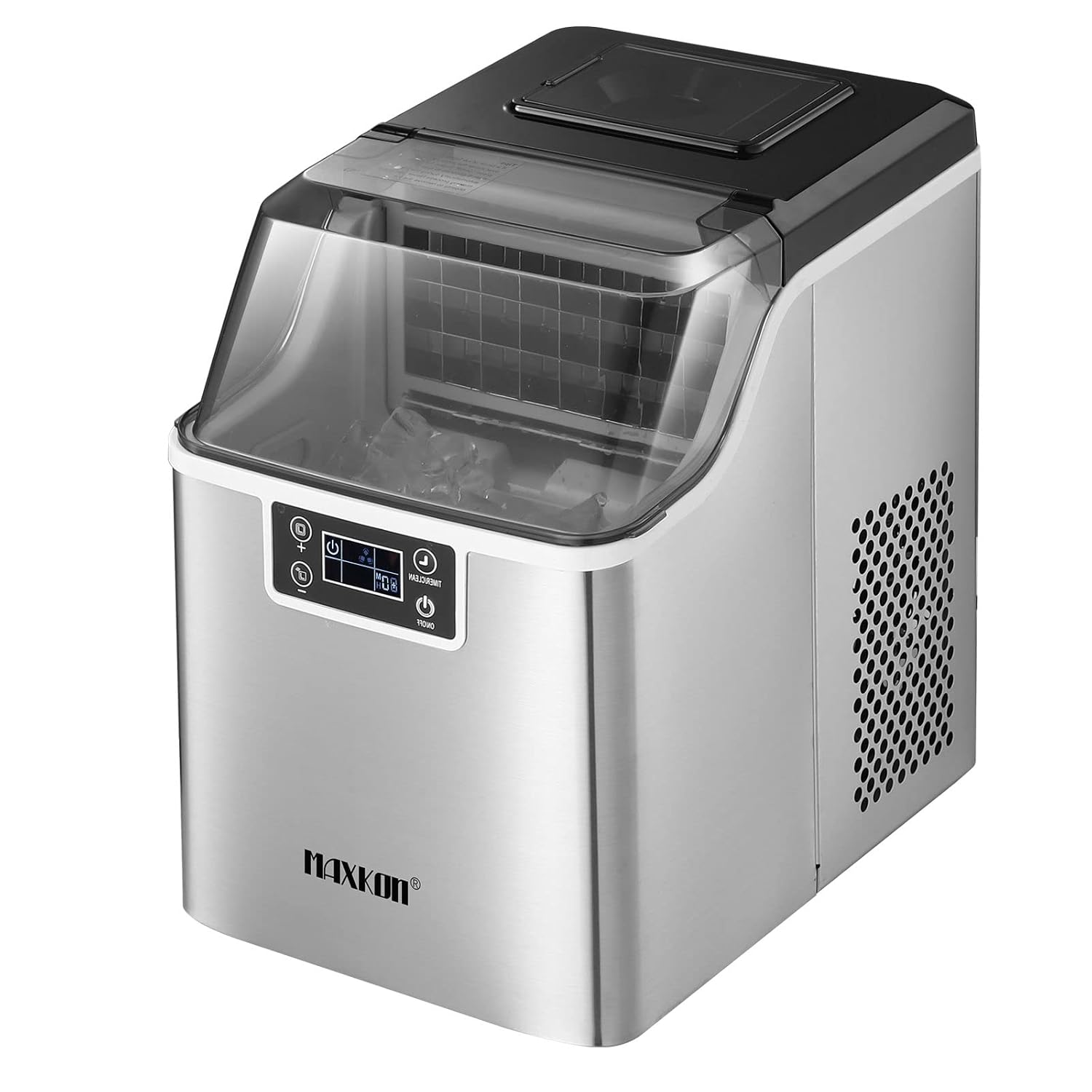 Maxkon 20Kg/24Hrs Countertop Ice Maker Machine Clear Cube Making,3.2L Water Tank Ice Making Machine, 2 Water Filling Ways, Stainless Steel Ice Machine for Home Office Bar Party Home Commercial