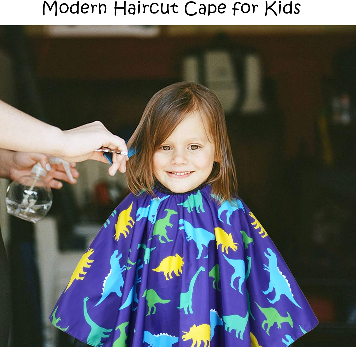 Kids Haircut Cape, Unicorn Dinosaur Barber Cape with Adjustable Neckline, Hair Cutting Cover Apron Gown for Girls Boys image number 4