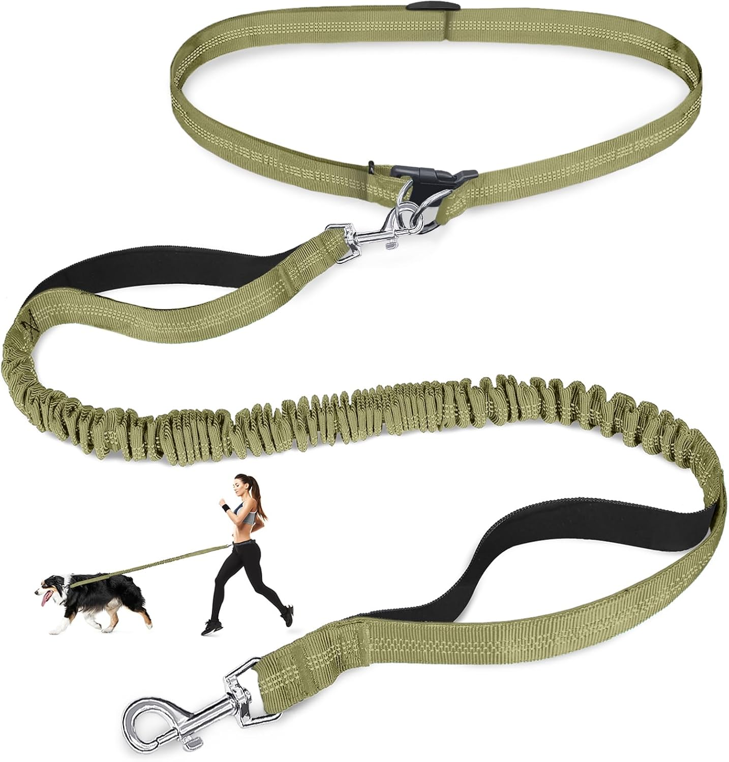Hands Free Dog Leash, Adjustable Waist Leash for Dog Walking, Dual Handle Bungee Dog Leash 4.2-6.7 Feet Long with Reflective Stitches for Walking Hiking Running, Fits 34-61 Inch Waist, Black & Bule