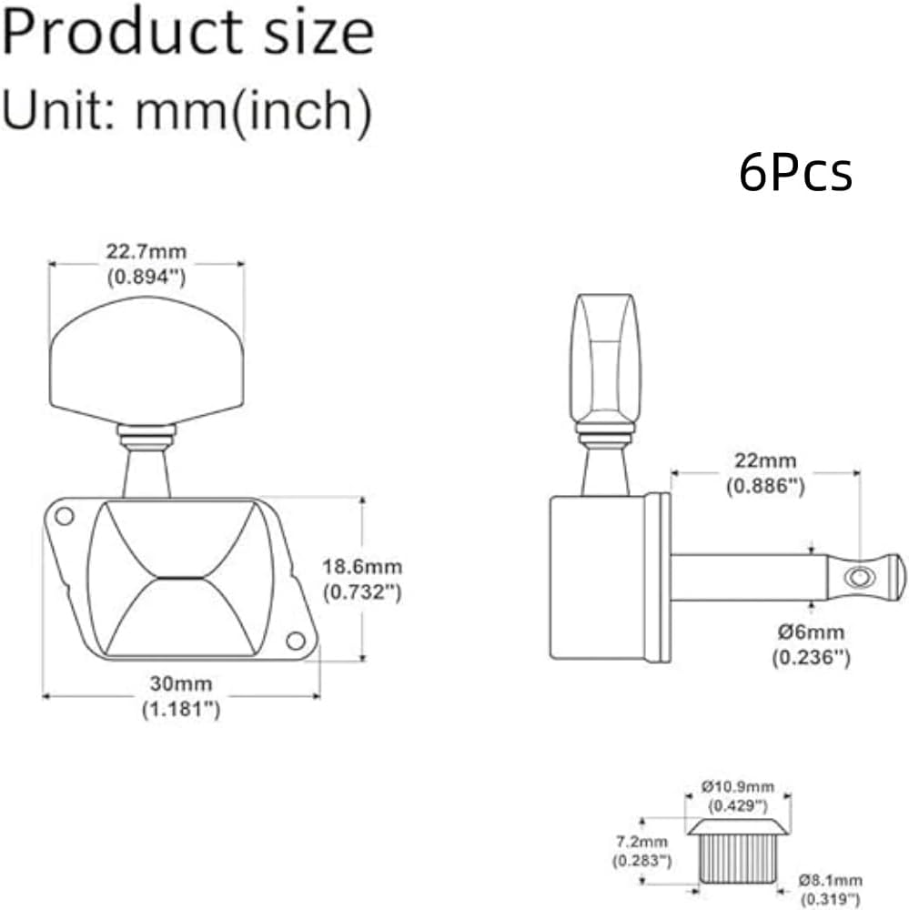 Jindizi 6 Pieces Semi-Closed Guitar String Tuning Pegs Tuner Machine Heads Knobs Tuning Keys for Acoustic or Electric Guitar（3L+3R /Black) image number 4